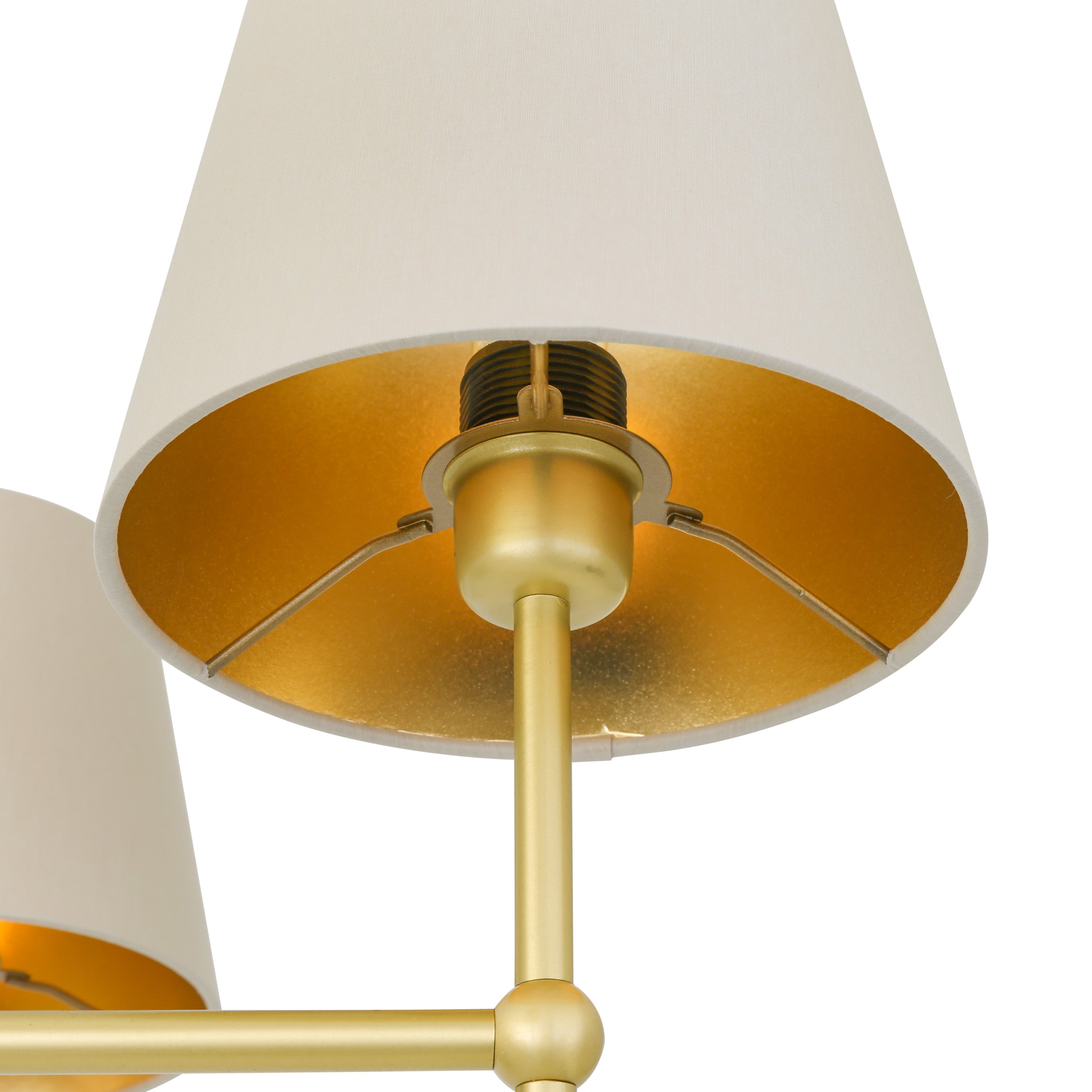 Six-Arm Brass Chandelier Fabric Shades Ø95cm 6×E27 4 Finishes 2 Shade Colours