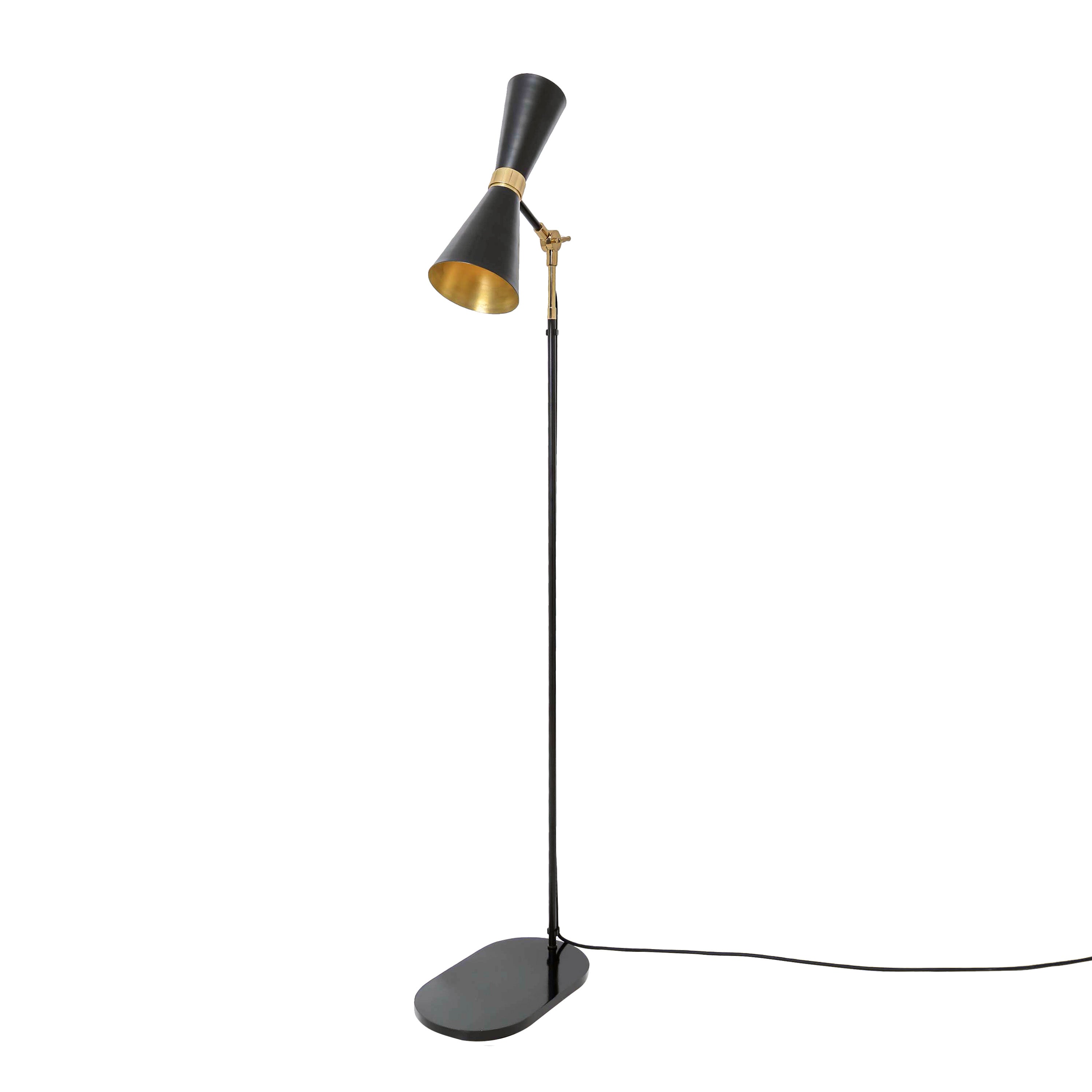 Mid-Century Brass Floor Lamp GU10 Tapered Steel H147cm Plug-In 2 Finishes
