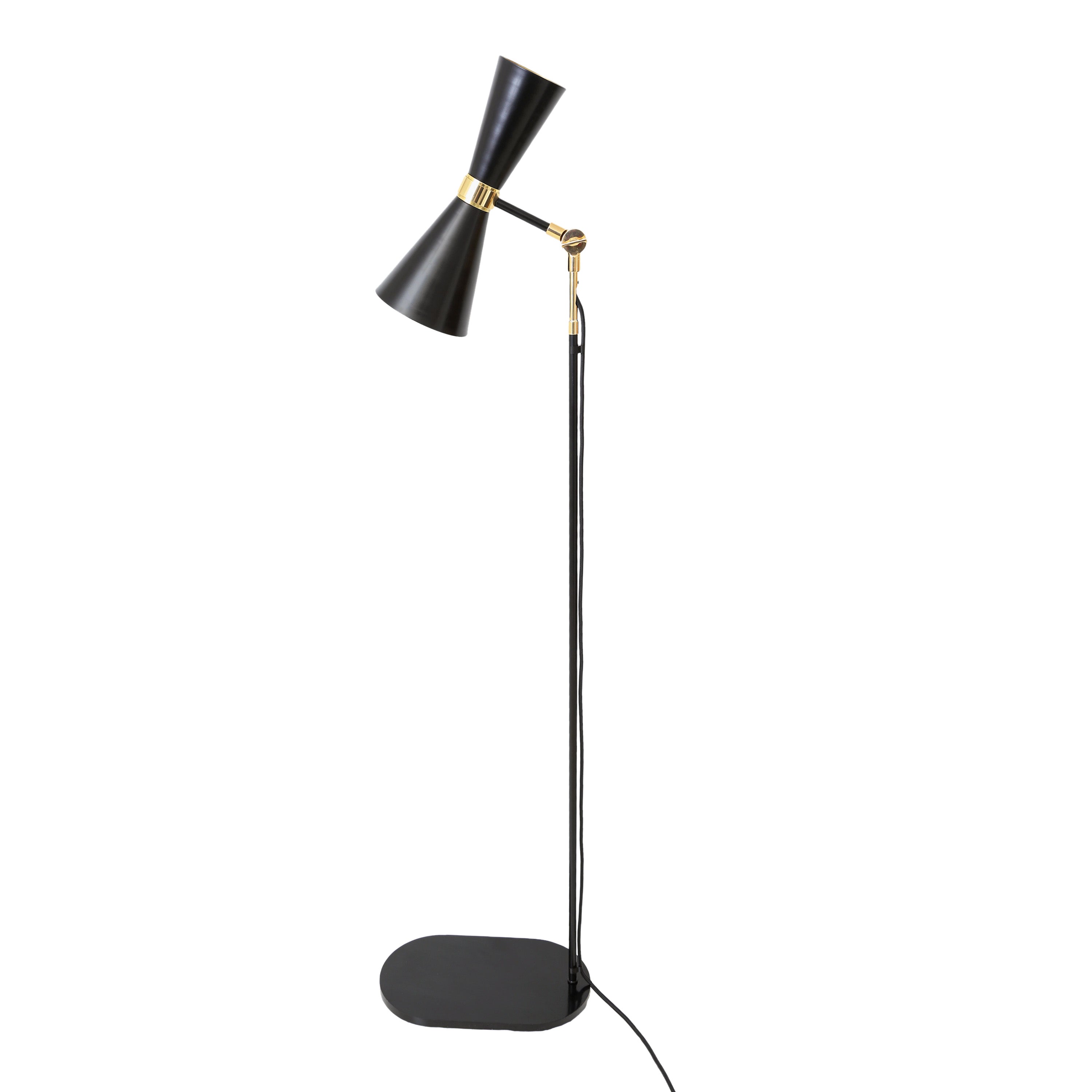 Mid-Century Brass Floor Lamp GU10 Tapered Steel H147cm Plug-In 2 Finishes