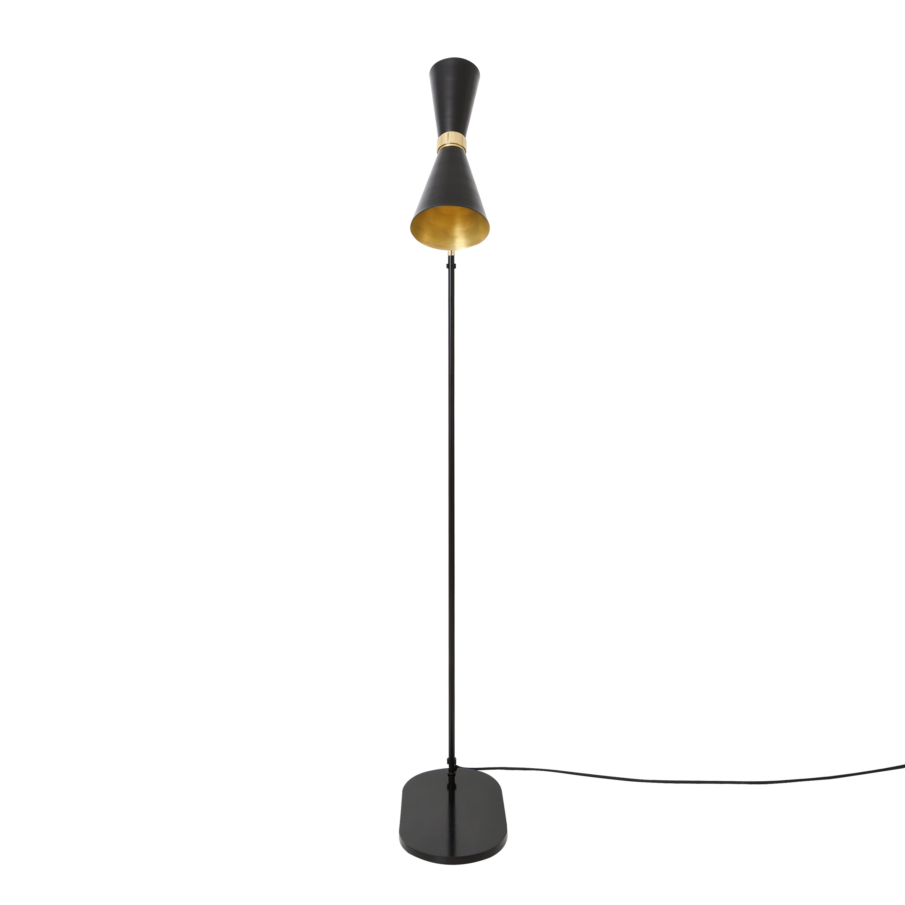 Mid-Century Brass Floor Lamp GU10 Tapered Steel H147cm Plug-In 2 Finishes