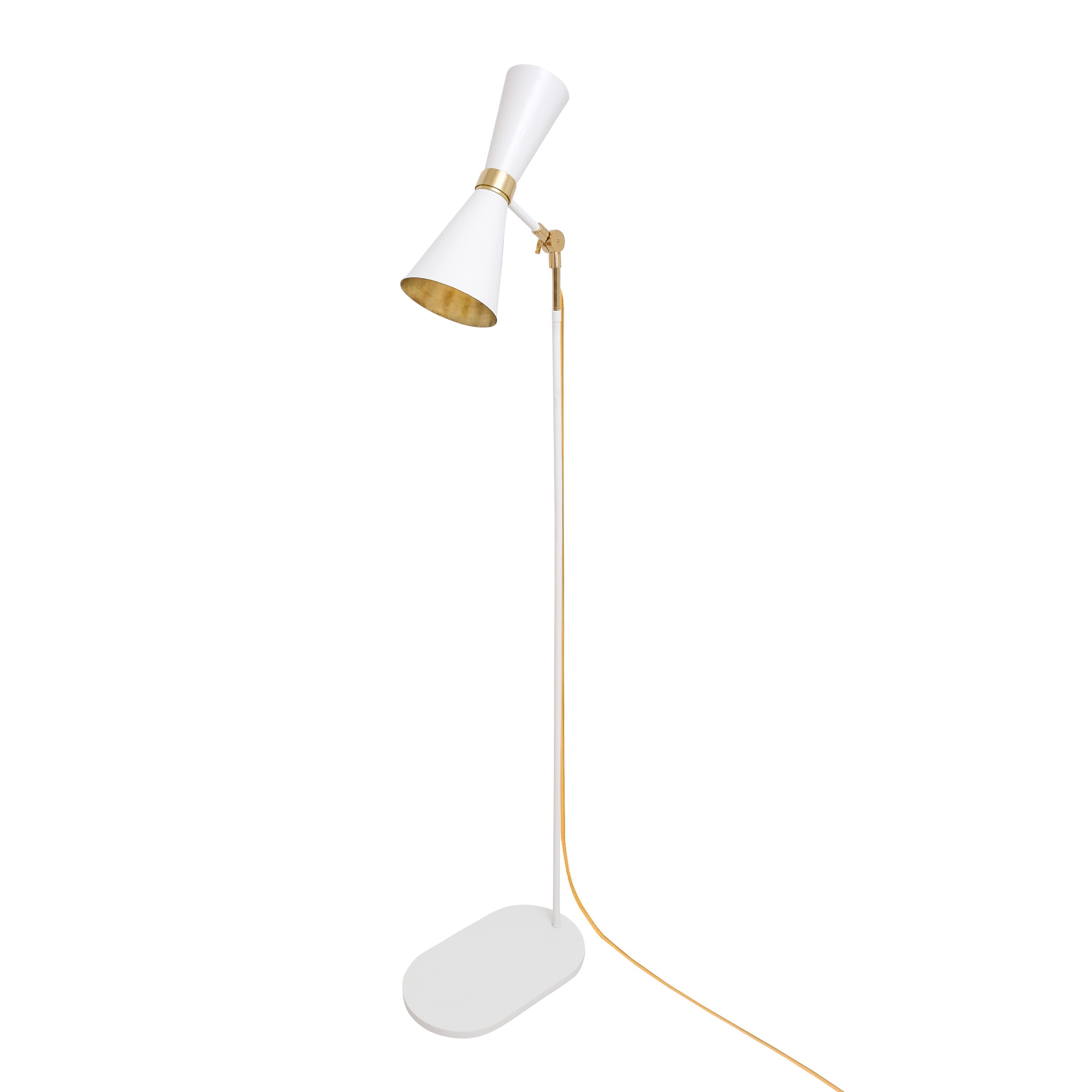 Mid-Century Brass Floor Lamp GU10 Tapered Steel H147cm Plug-In 2 Finishes