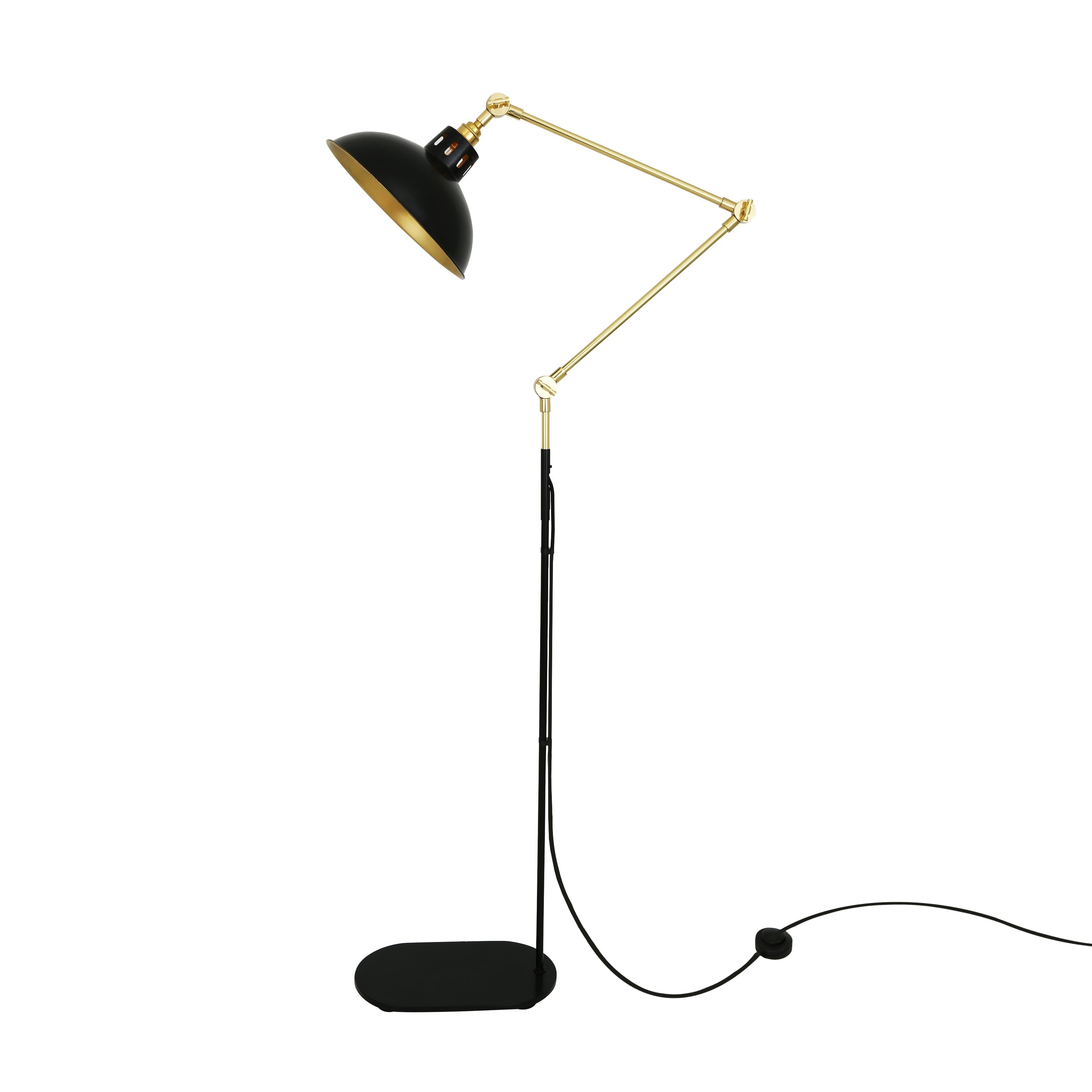 Adjustable Brass Floor Lamp Swivel Arm E27 H160–170cm Plug-In Polished Brass