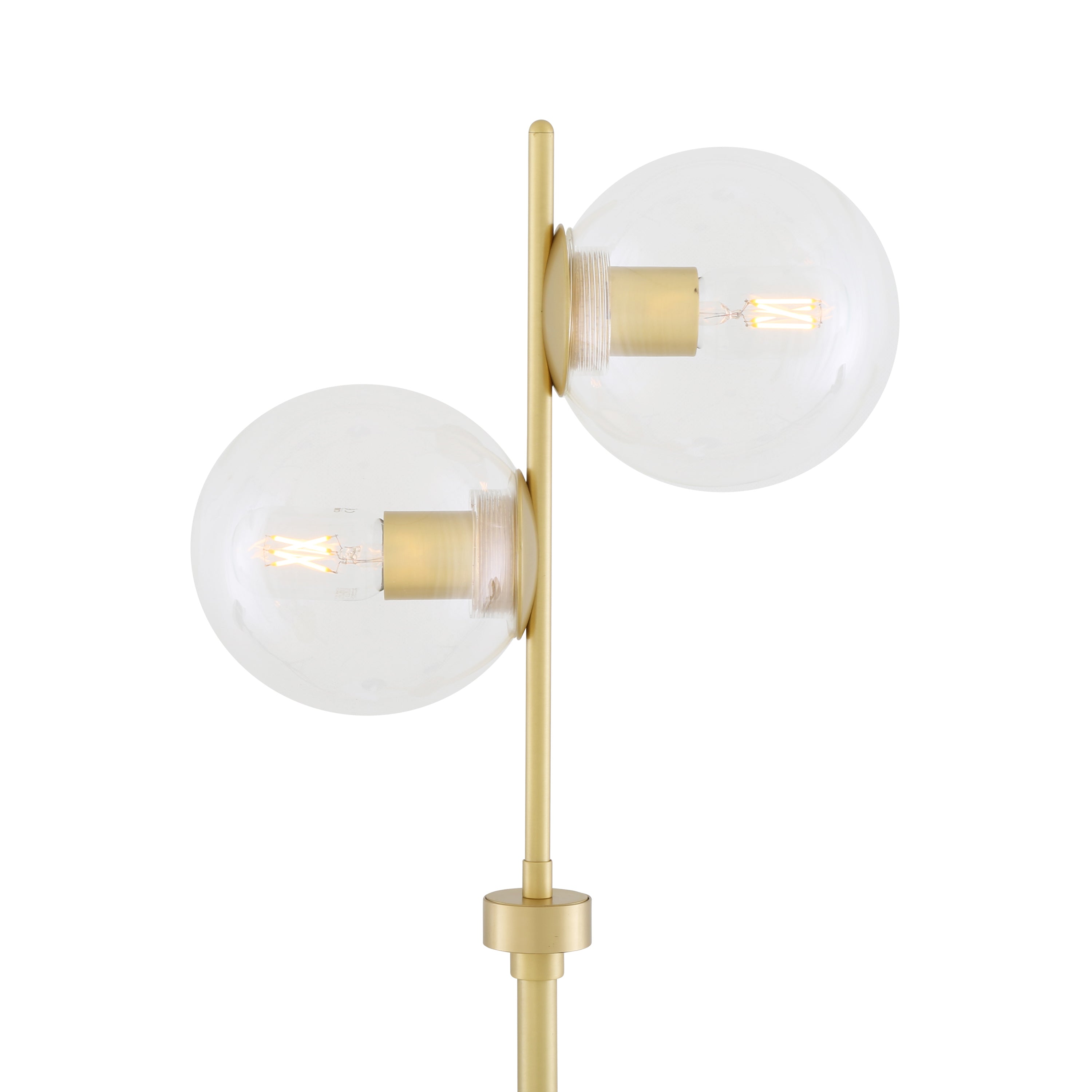 Dual Glass Globe Floor Lamp Brass Stem H154cm 2×E27 Plug-In 6 Finishes
