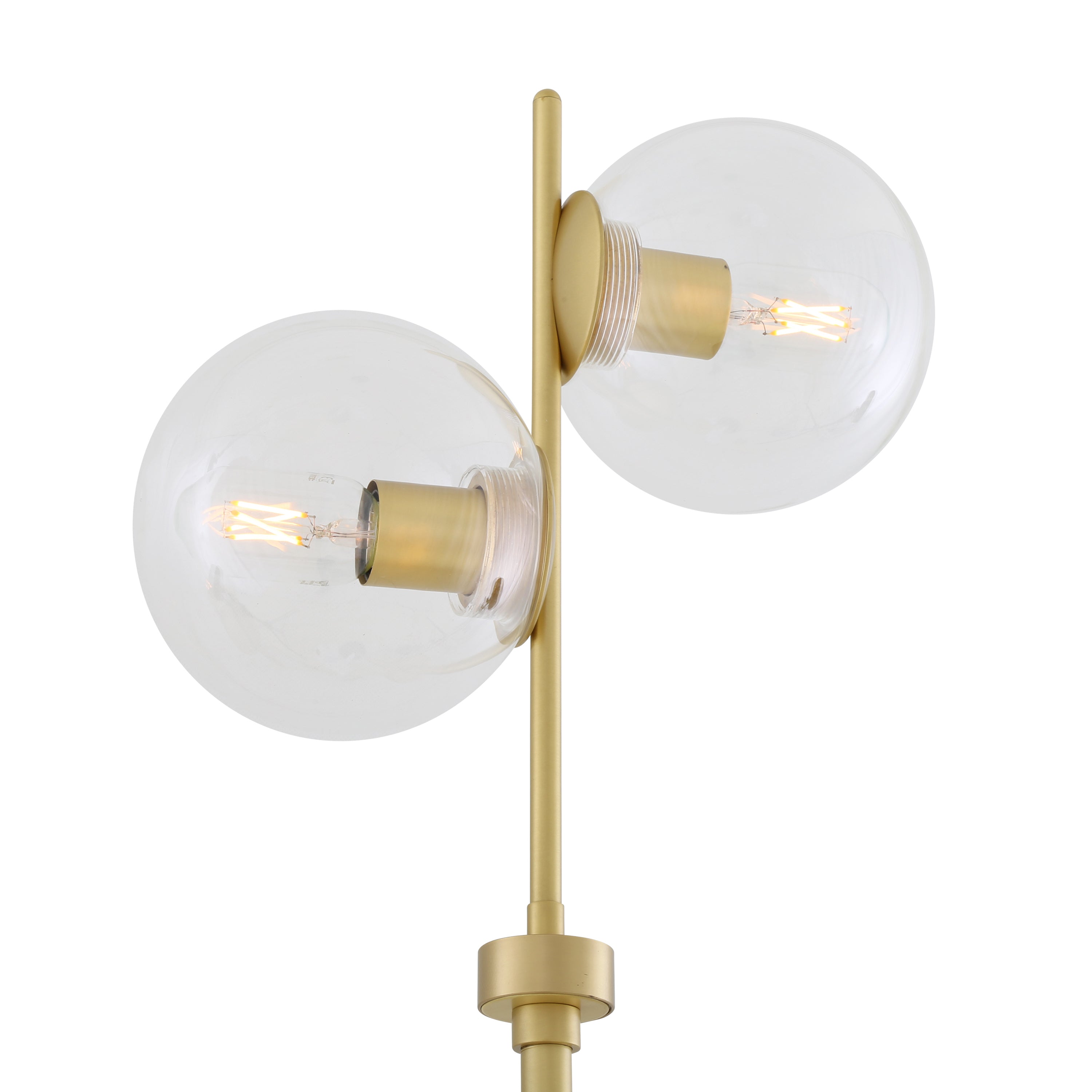Dual Glass Globe Floor Lamp Brass Stem H154cm 2×E27 Plug-In 6 Finishes