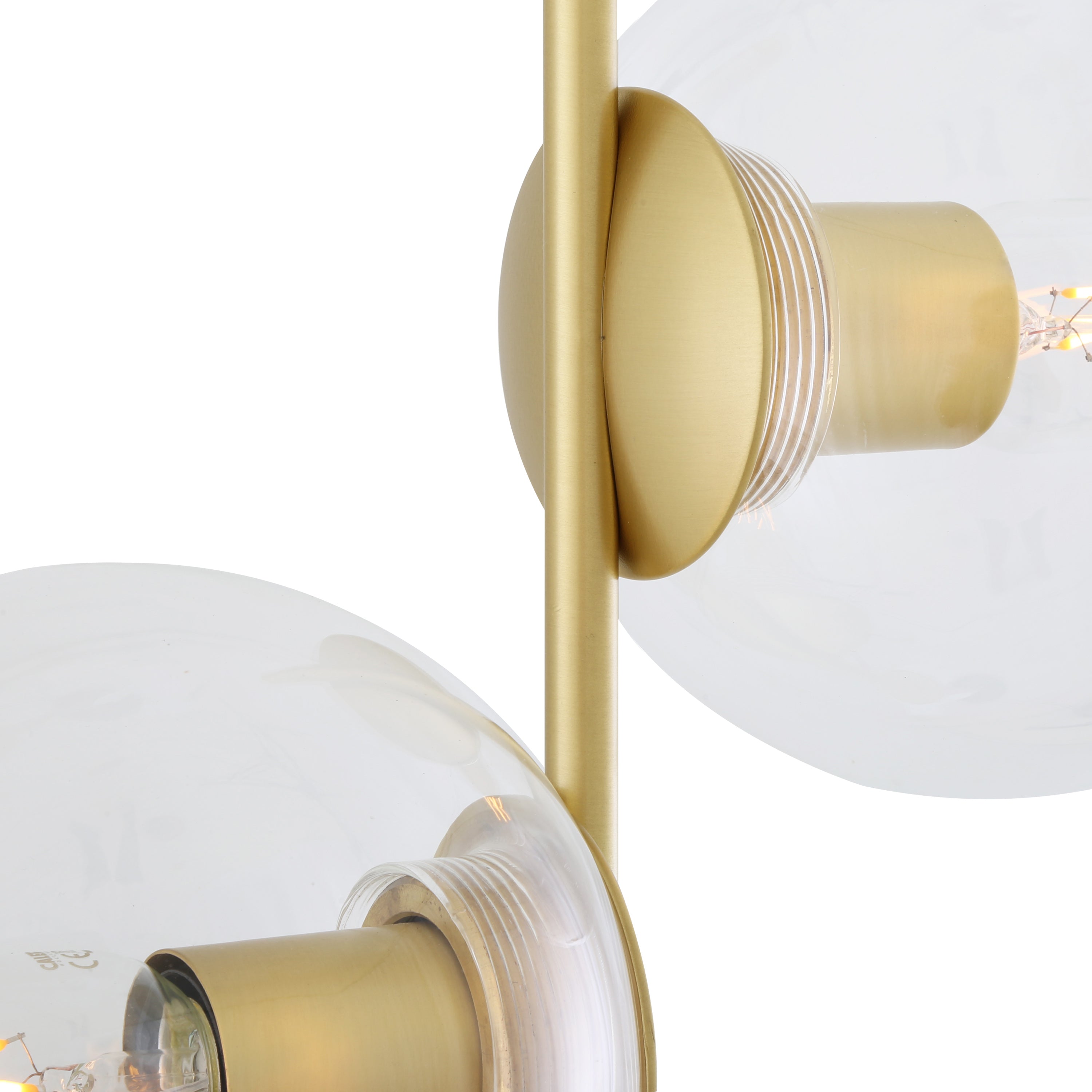 Dual Glass Globe Floor Lamp Brass Stem H154cm 2×E27 Plug-In 6 Finishes