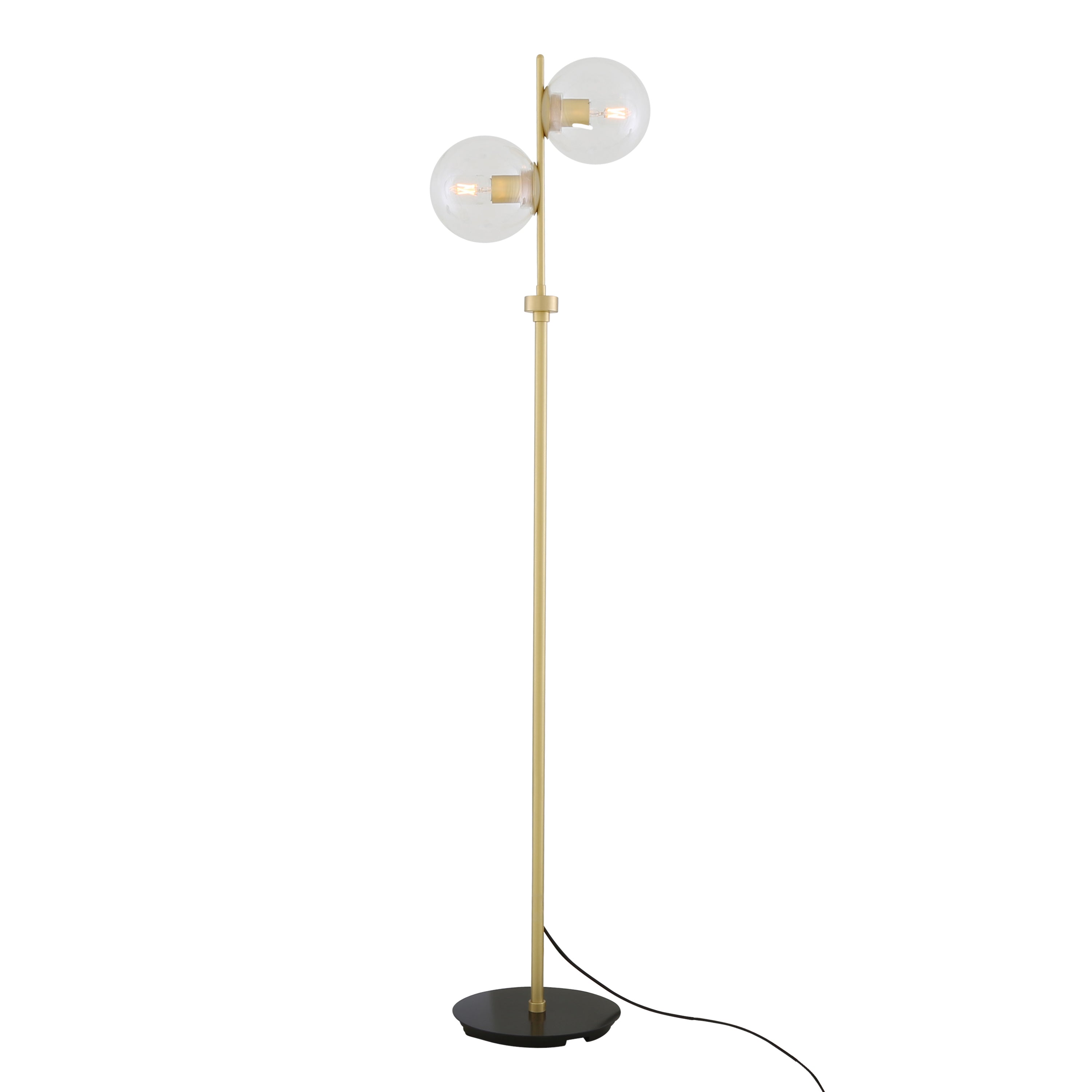 Dual Glass Globe Floor Lamp Brass Stem H154cm 2×E27 Plug-In 6 Finishes