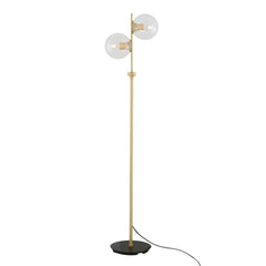 Dual Glass Globe Floor Lamp Brass Stem H154cm 2×E27 Plug-In 6 Finishes