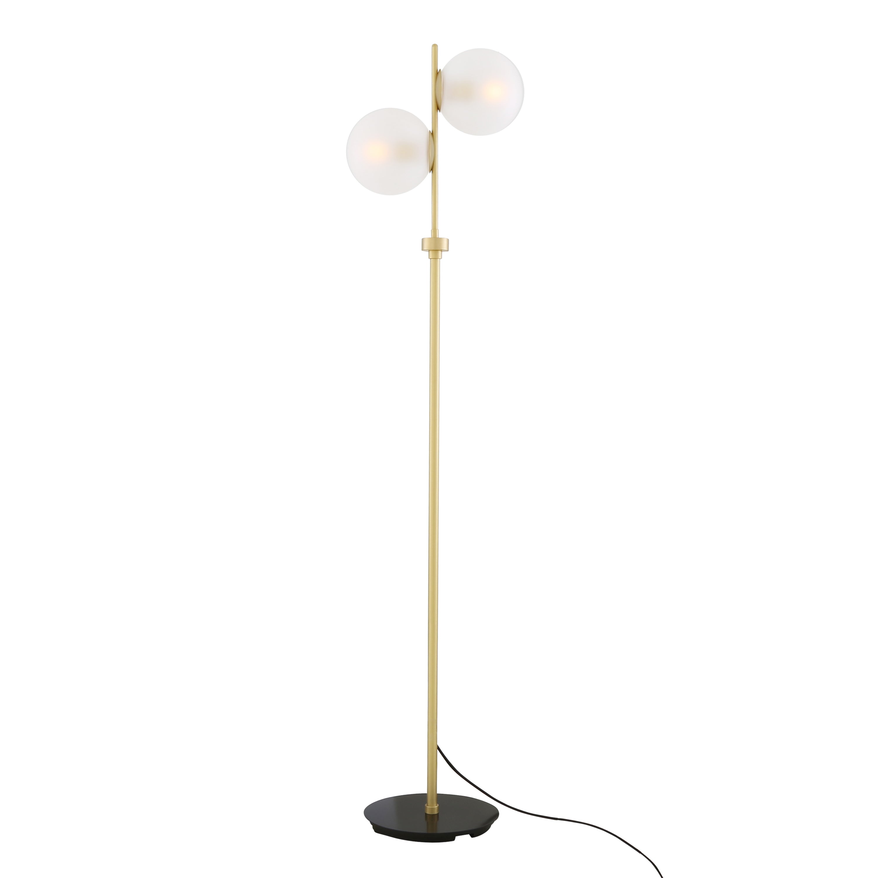 Dual Glass Globe Floor Lamp Brass Stem H154cm 2×E27 Plug-In 6 Finishes