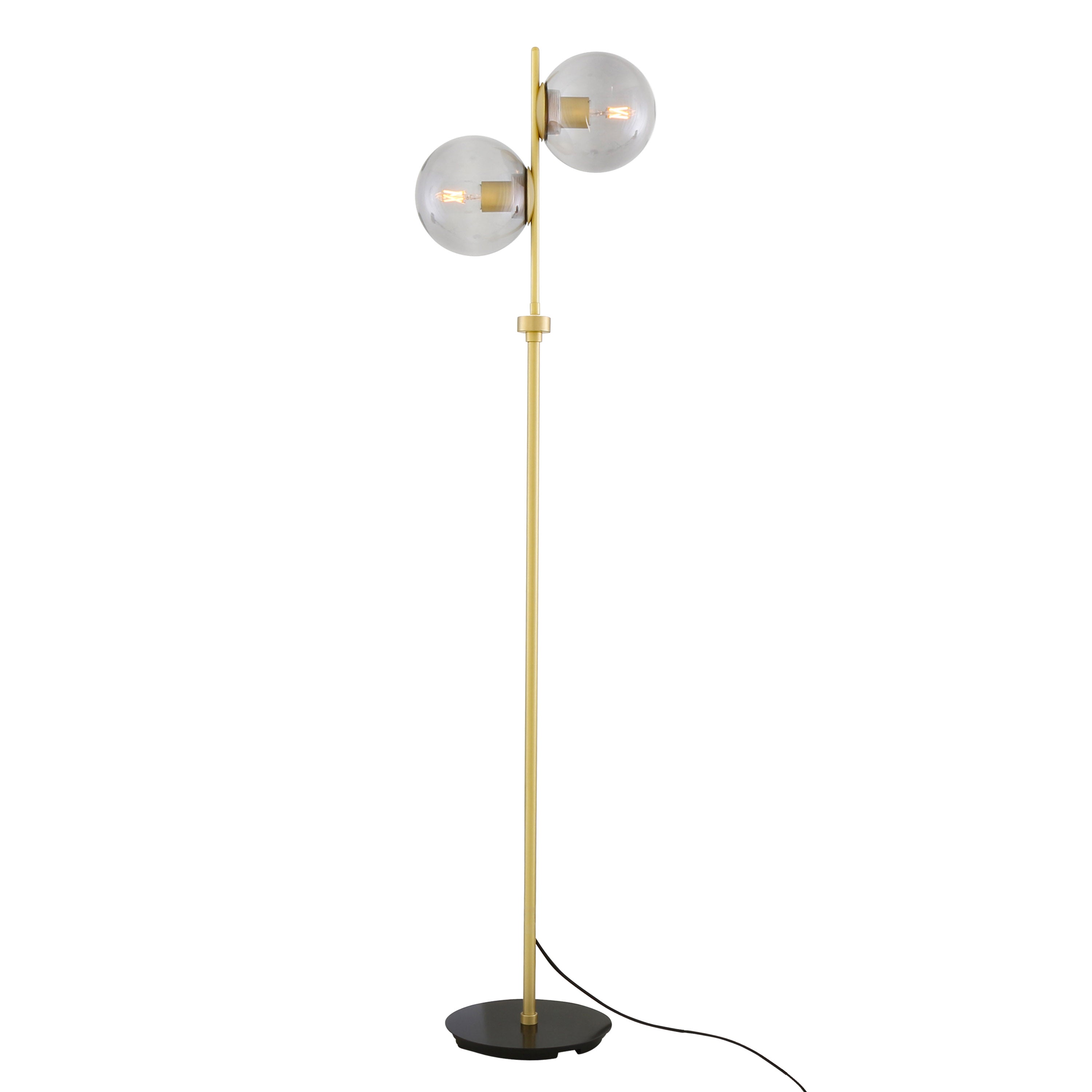 Dual Glass Globe Floor Lamp Brass Stem H154cm 2×E27 Plug-In 6 Finishes