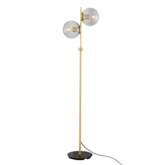 Dual Glass Globe Floor Lamp Brass Stem H154cm 2×E27 Plug-In 6 Finishes