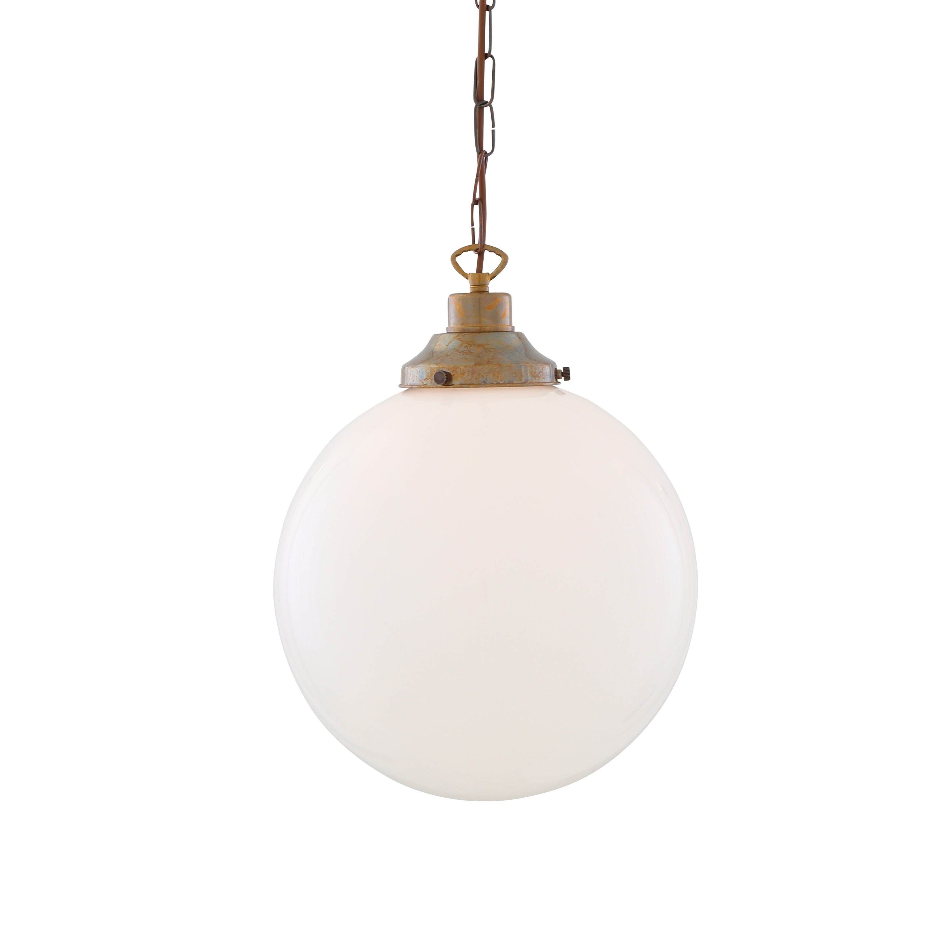 Opal Glass Globe Pendant Light, Brass Gallery, E27, 5 Sizes