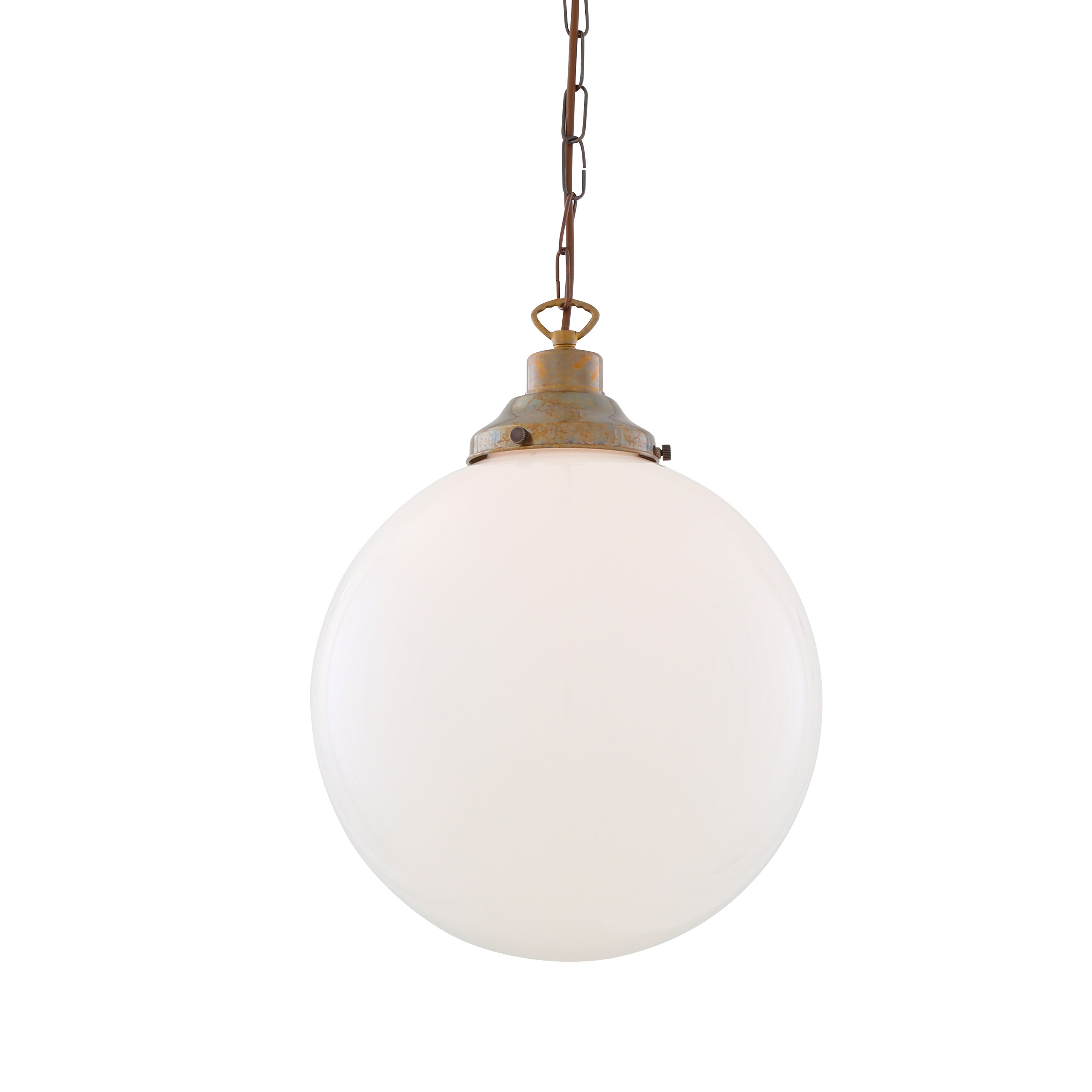 Opal Glass Globe Pendant Light, Brass Gallery, E27, 5 Sizes