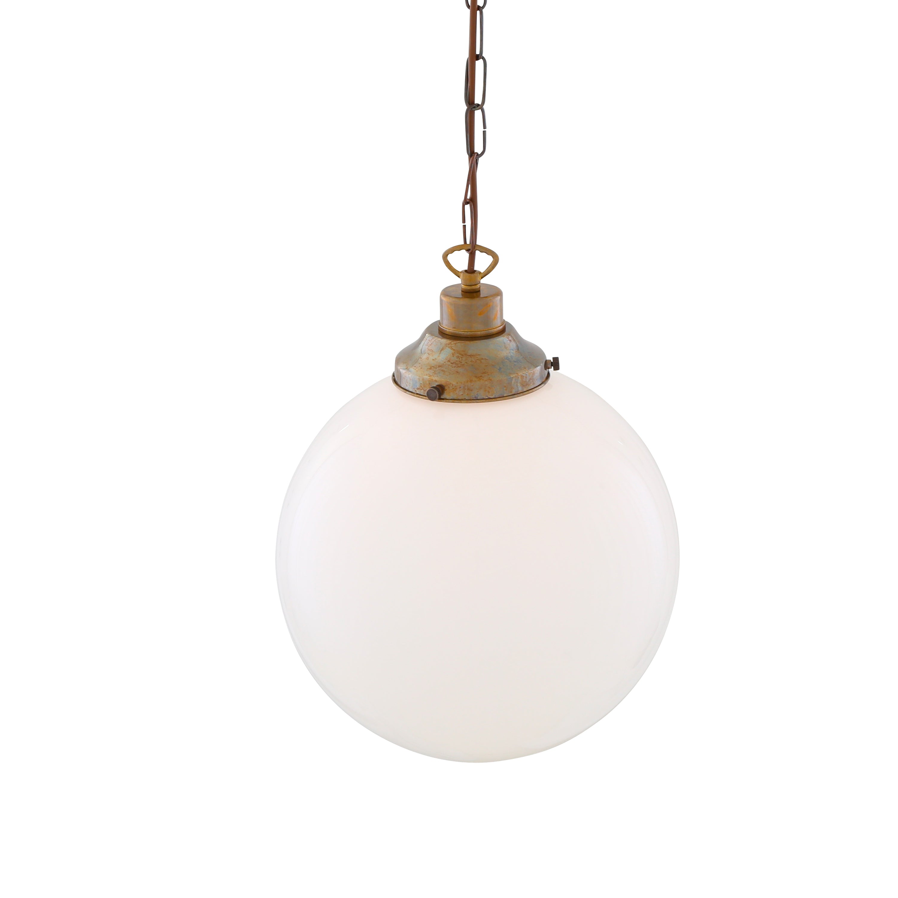 Opal Glass Globe Pendant Light, Brass Gallery, E27, 5 Sizes