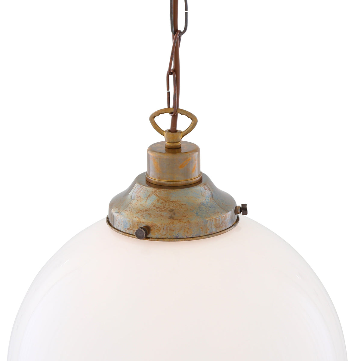 Opal Glass Globe Pendant Light, Brass Gallery, E27, 5 Sizes