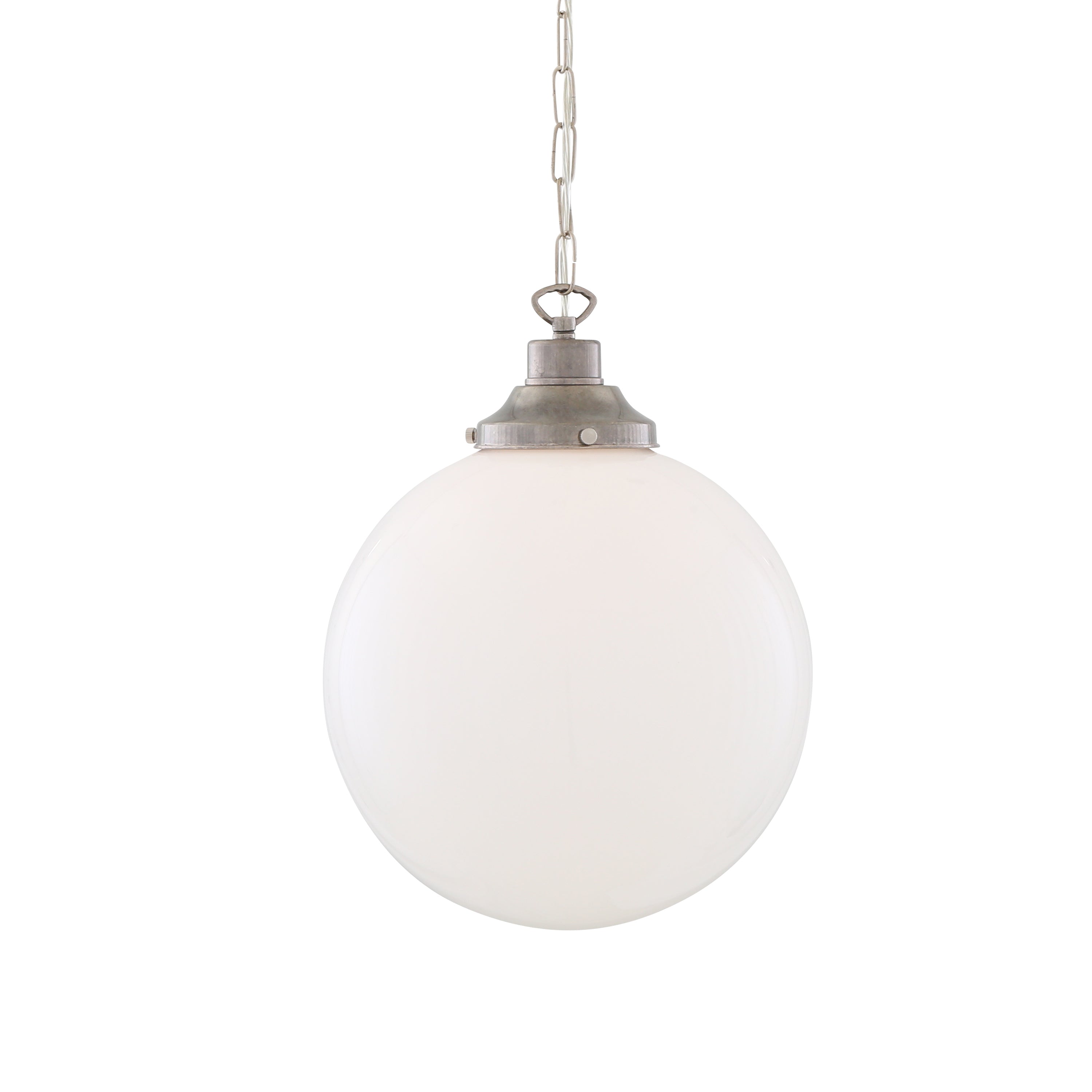 Opal Glass Globe Pendant Light, Brass Gallery, E27, 5 Sizes