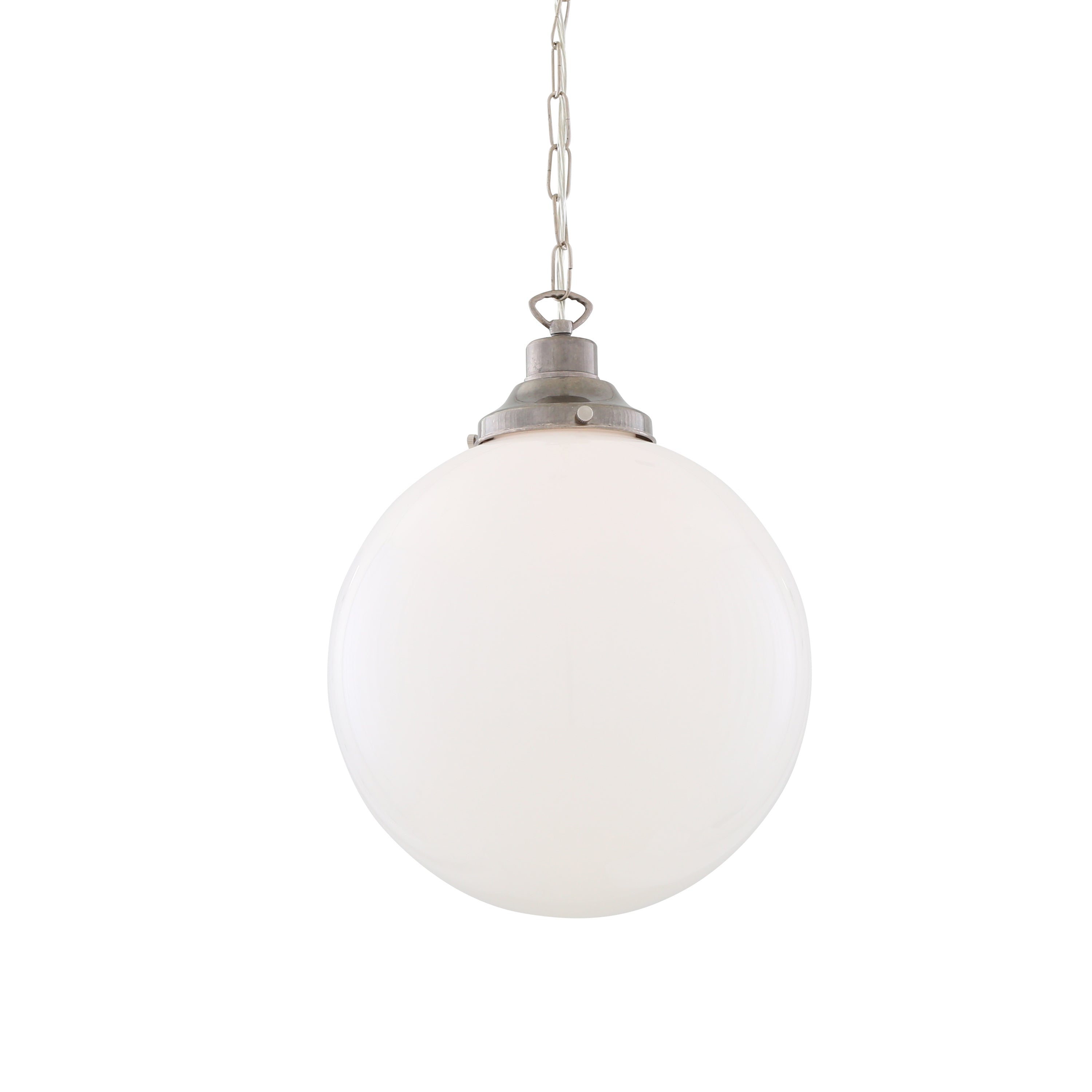 Opal Glass Globe Pendant Light, Brass Gallery, E27, 5 Sizes