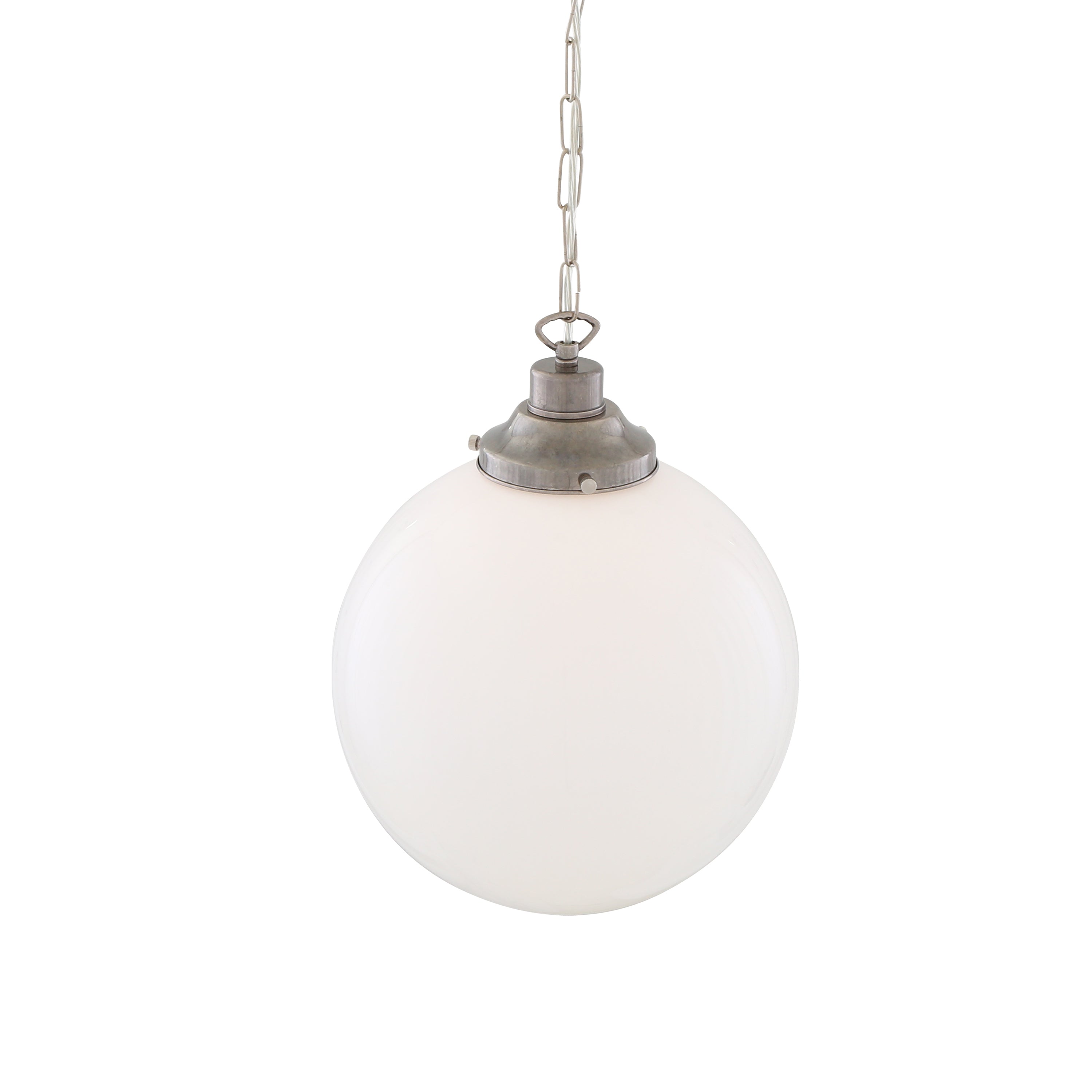 Opal Glass Globe Pendant Light, Brass Gallery, E27, 5 Sizes