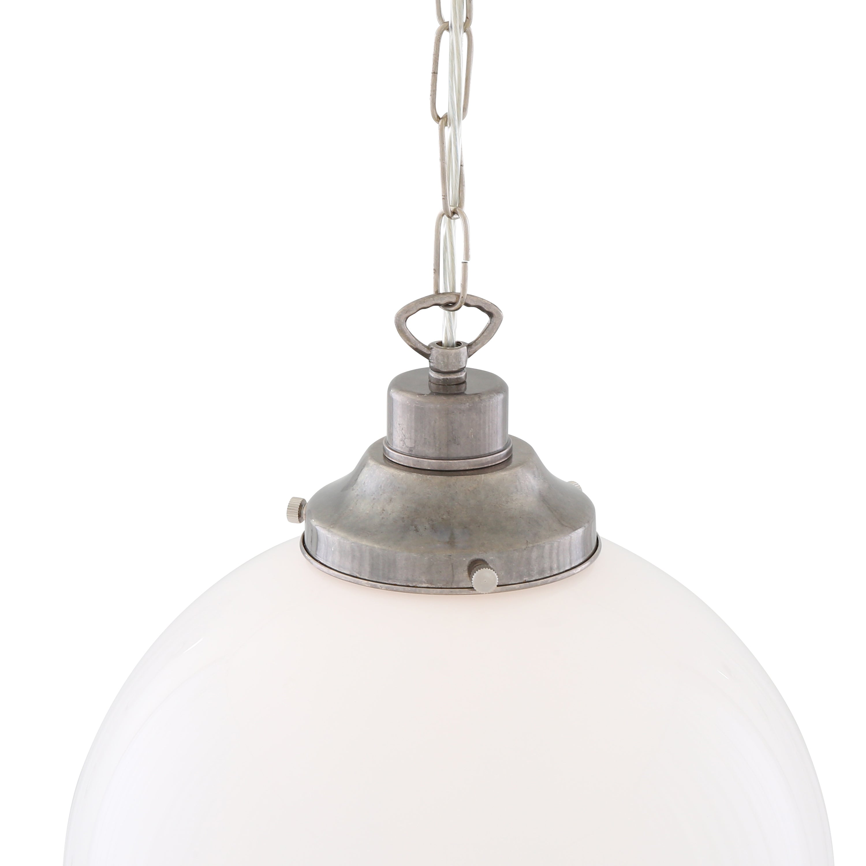 Opal Glass Globe Pendant Light, Brass Gallery, E27, 5 Sizes