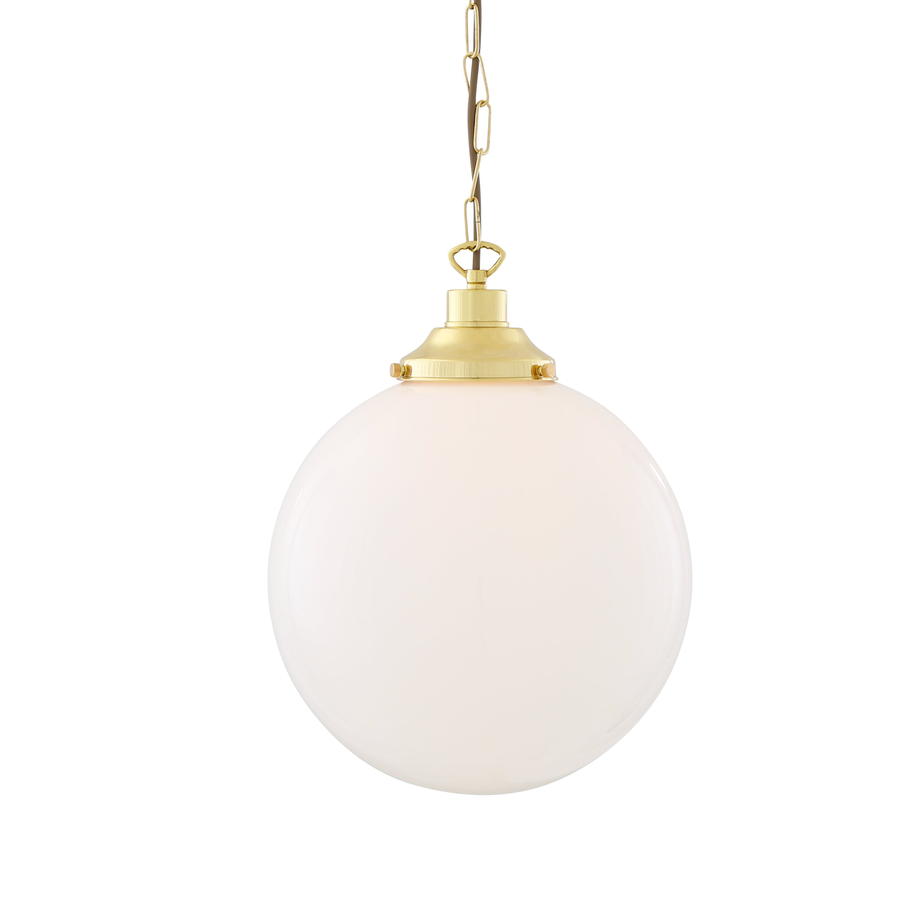 Opal Glass Globe Pendant Light, Brass Gallery, E27, 5 Sizes