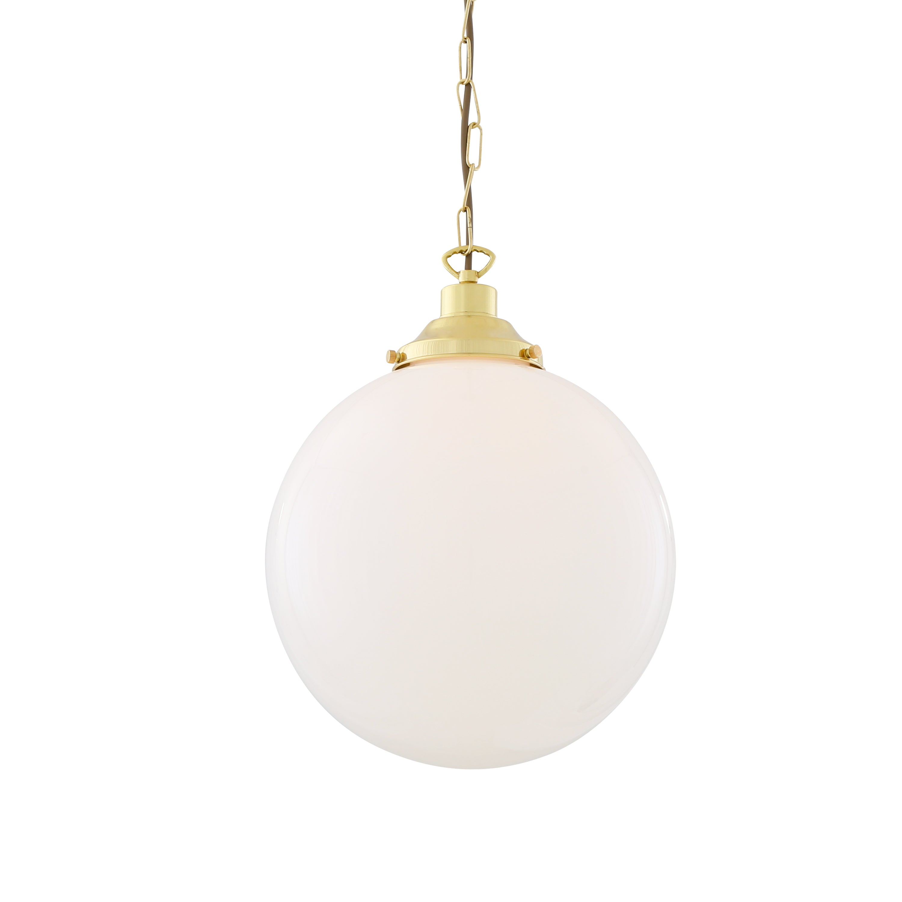 Opal Glass Globe Pendant Light, Brass Gallery, E27, 5 Sizes