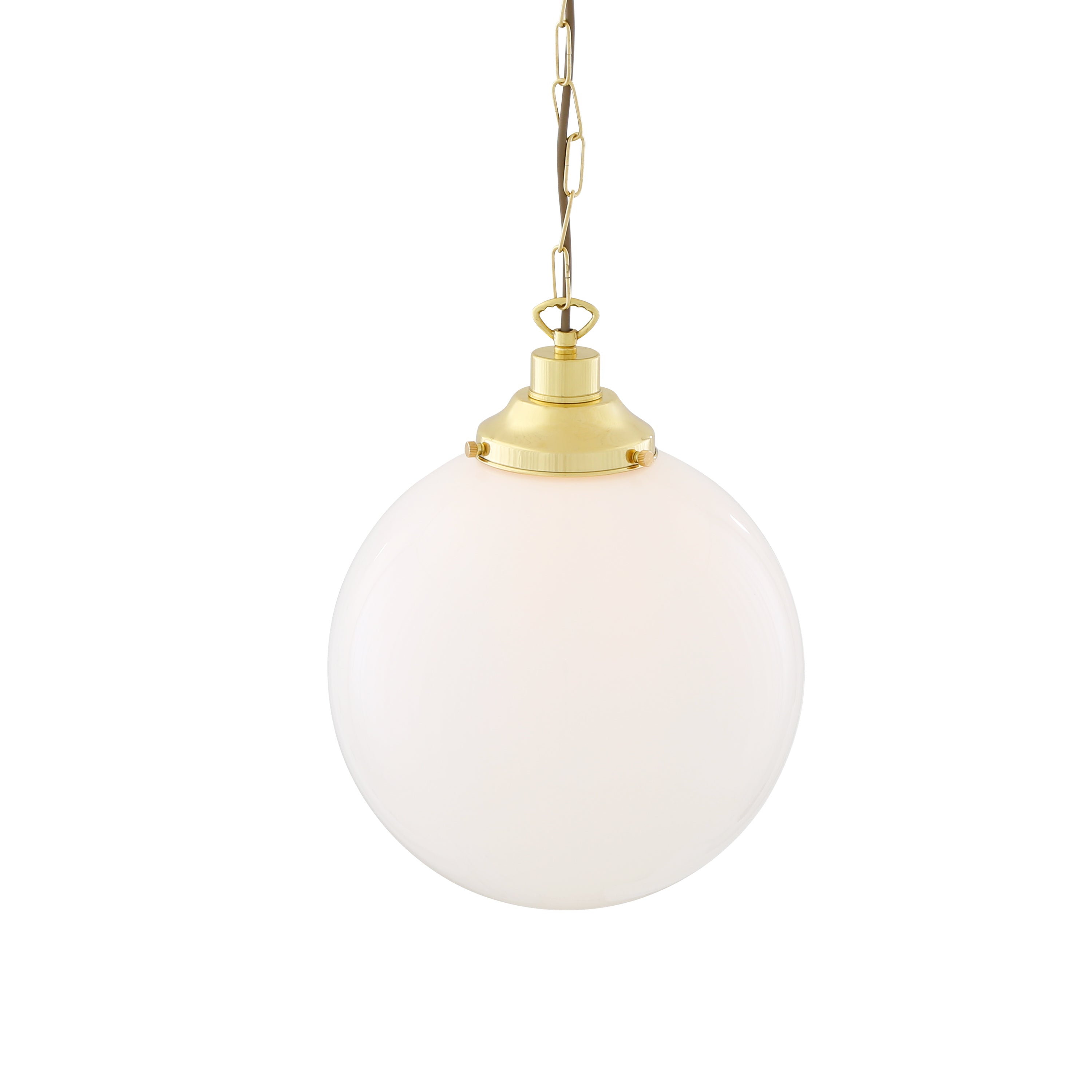 Opal Glass Globe Pendant Light, Brass Gallery, E27, 5 Sizes