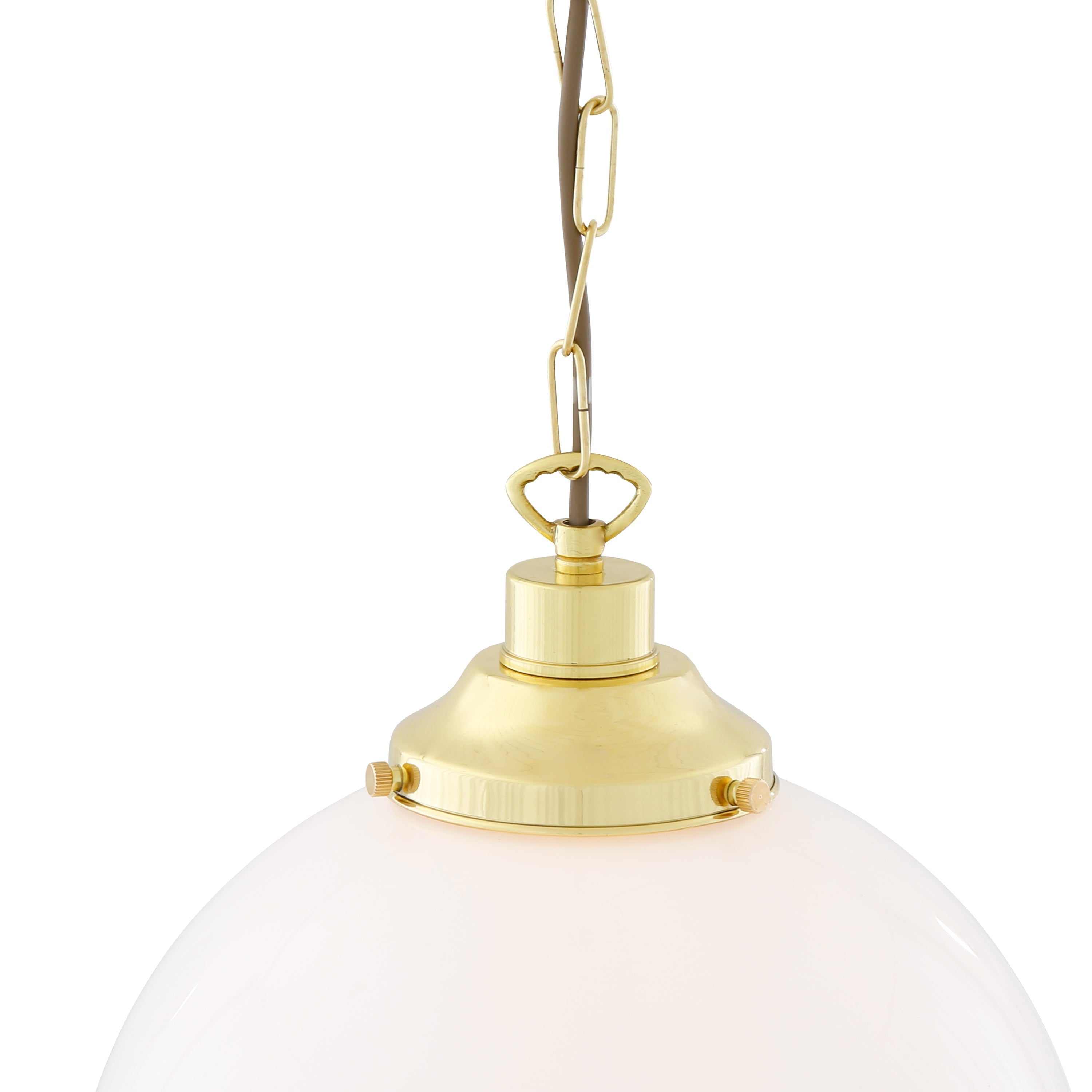 Opal Glass Globe Pendant Light, Brass Gallery, E27, 5 Sizes