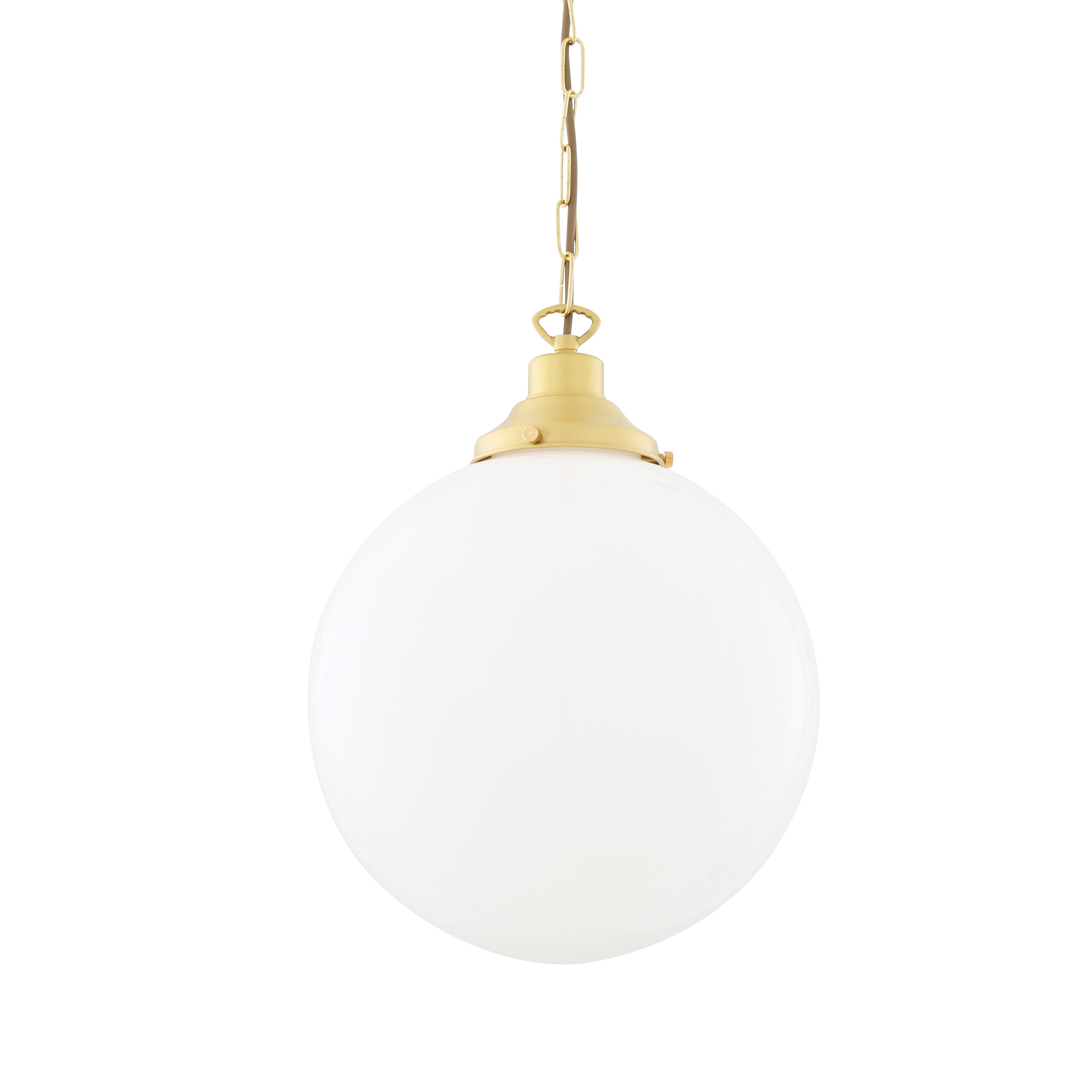 Opal Glass Globe Pendant Light, Brass Gallery, E27, 5 Sizes