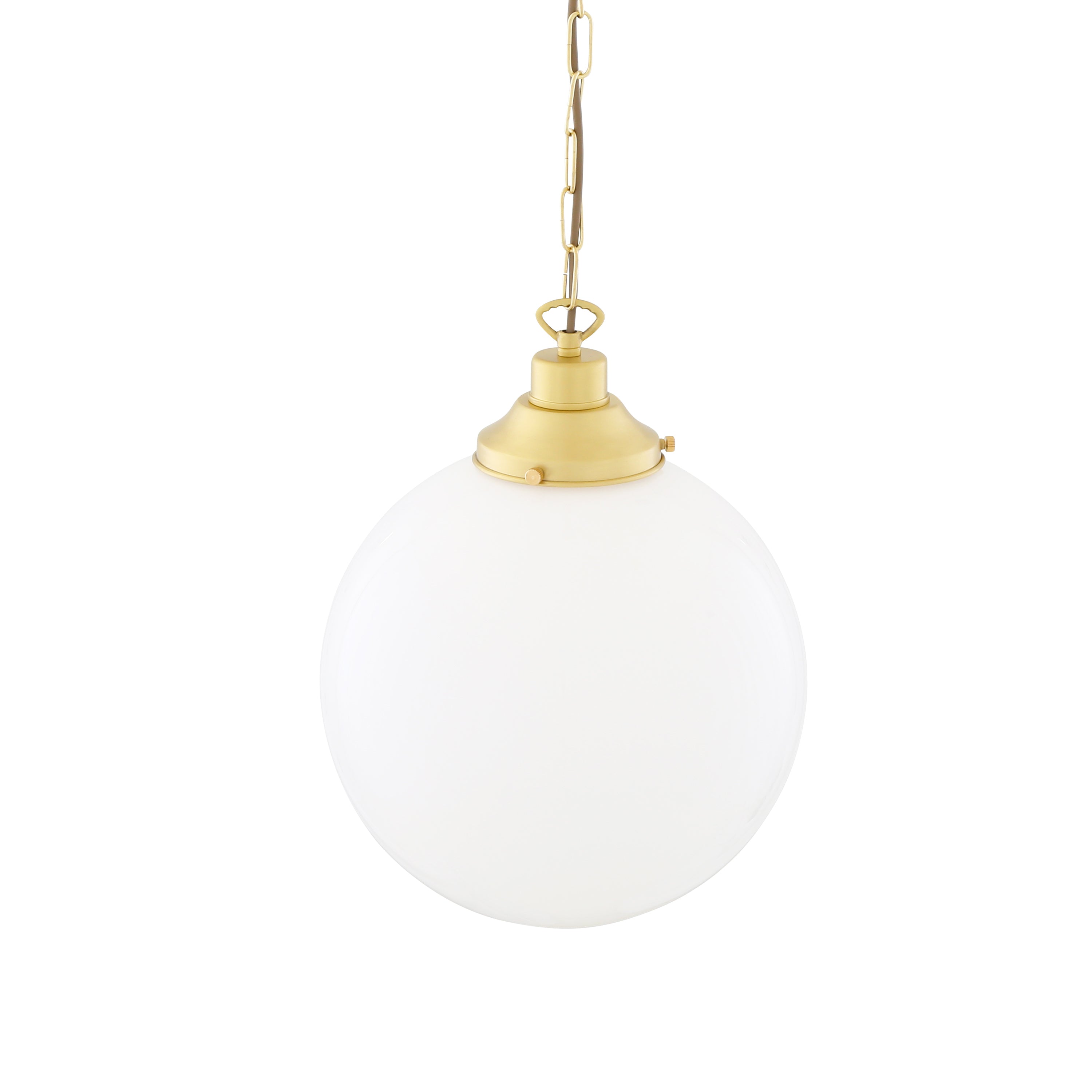 Opal Glass Globe Pendant Light, Brass Gallery, E27, 5 Sizes