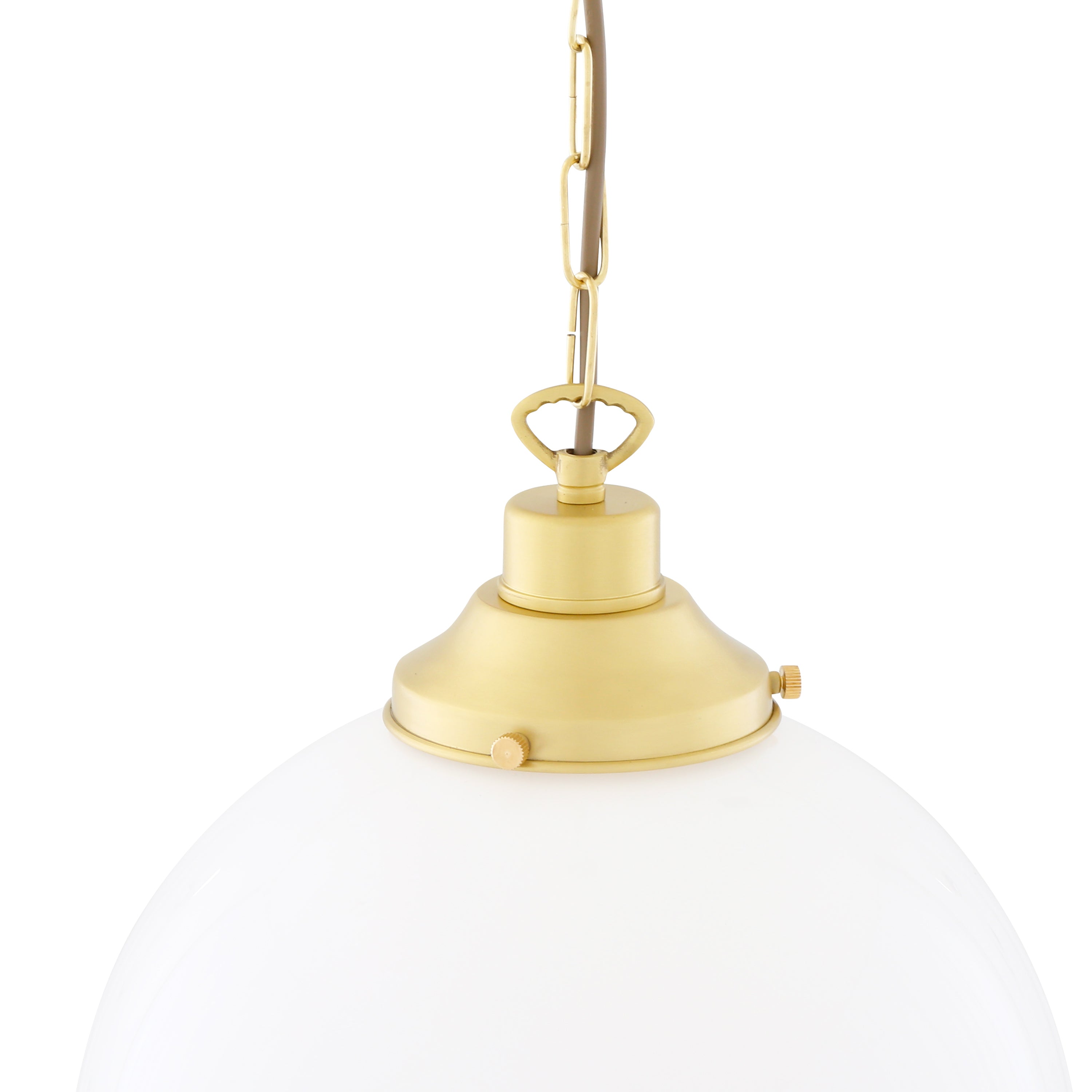 Opal Glass Globe Pendant Light, Brass Gallery, E27, 5 Sizes