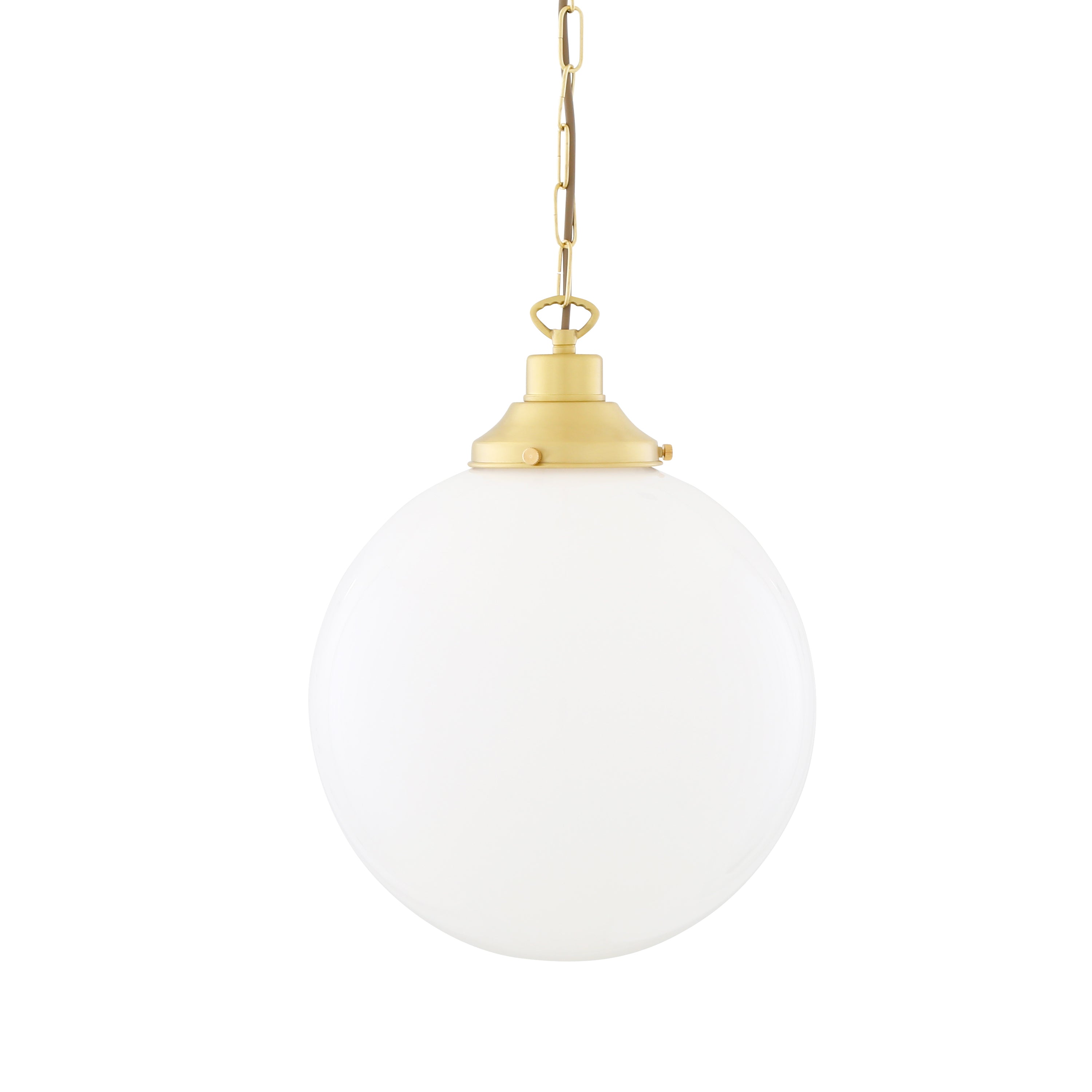 Opal Glass Globe Pendant Light, Brass Gallery, E27, 5 Sizes