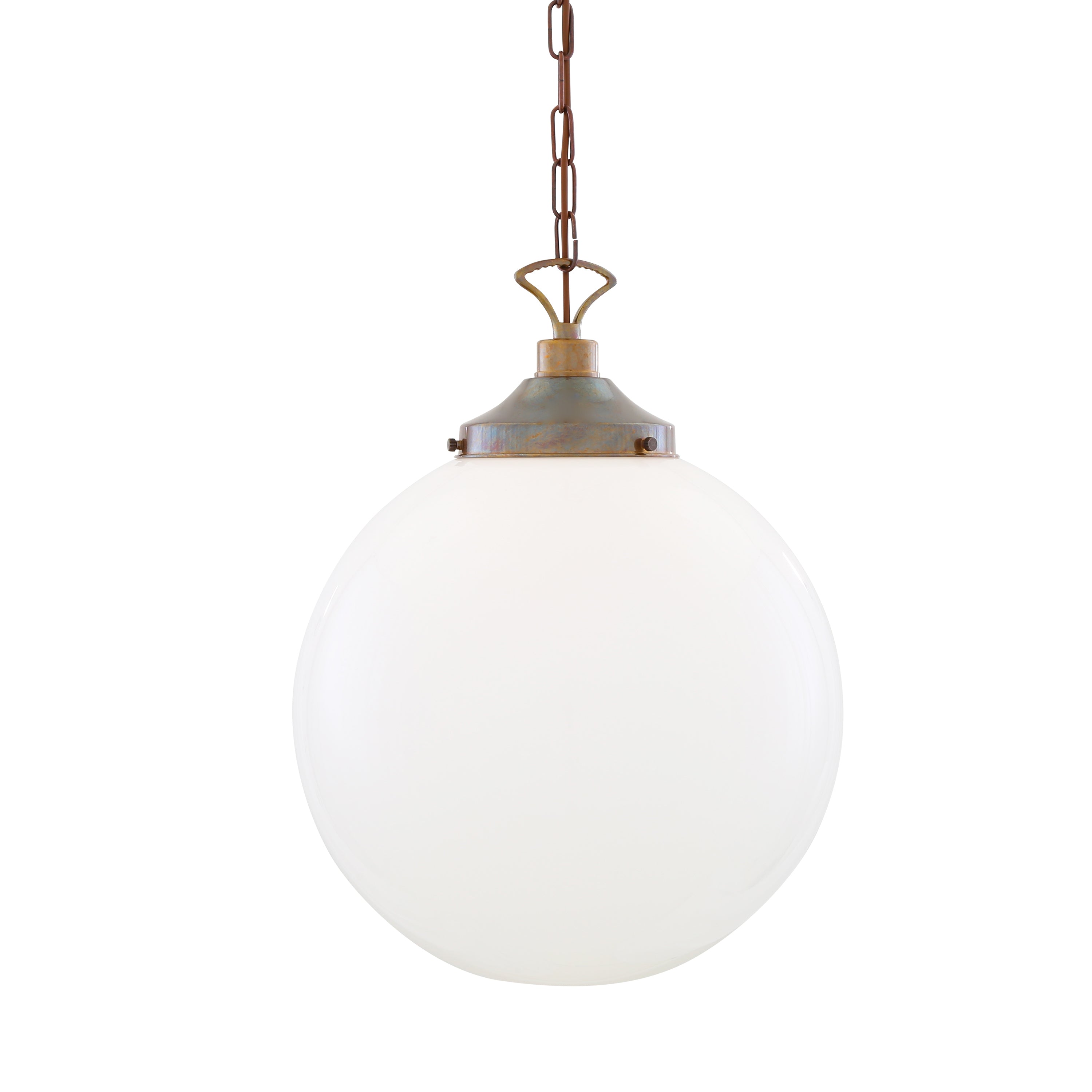 Opal Glass Globe Pendant Light, Brass Gallery, E27, 5 Sizes