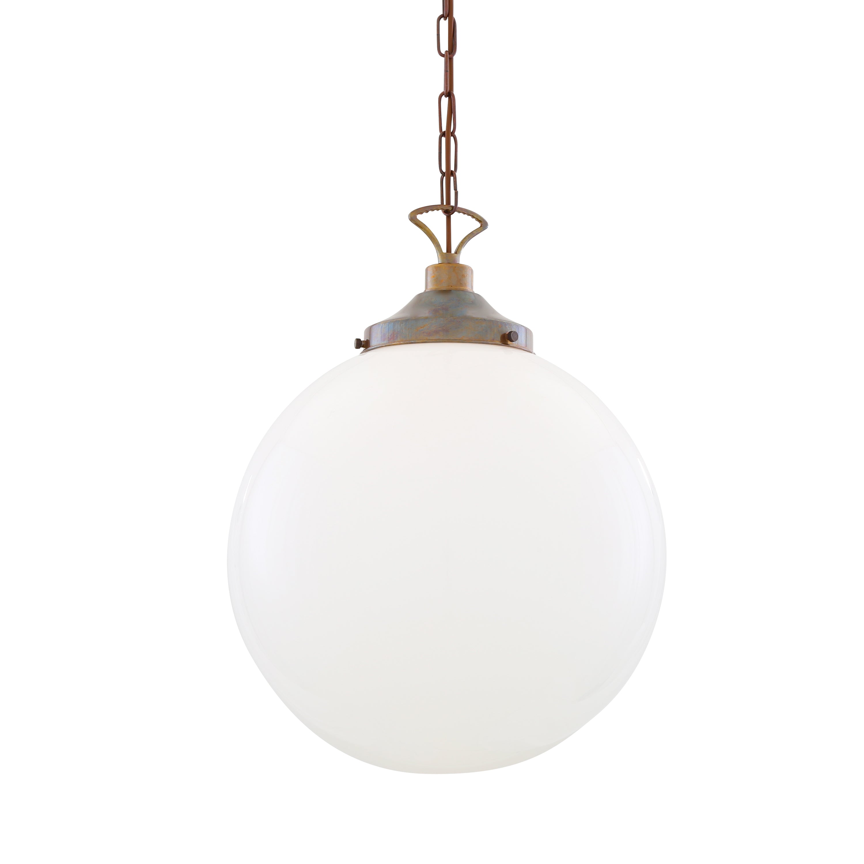 Opal Glass Globe Pendant Light, Brass Gallery, E27, 5 Sizes