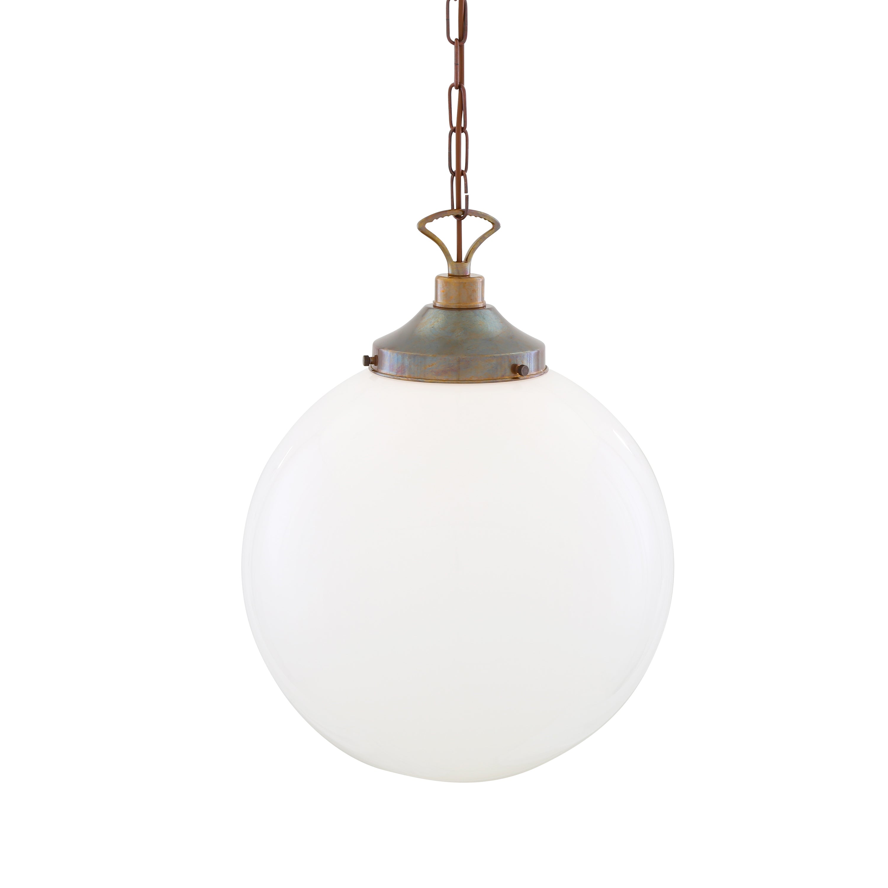 Opal Glass Globe Pendant Light, Brass Gallery, E27, 5 Sizes