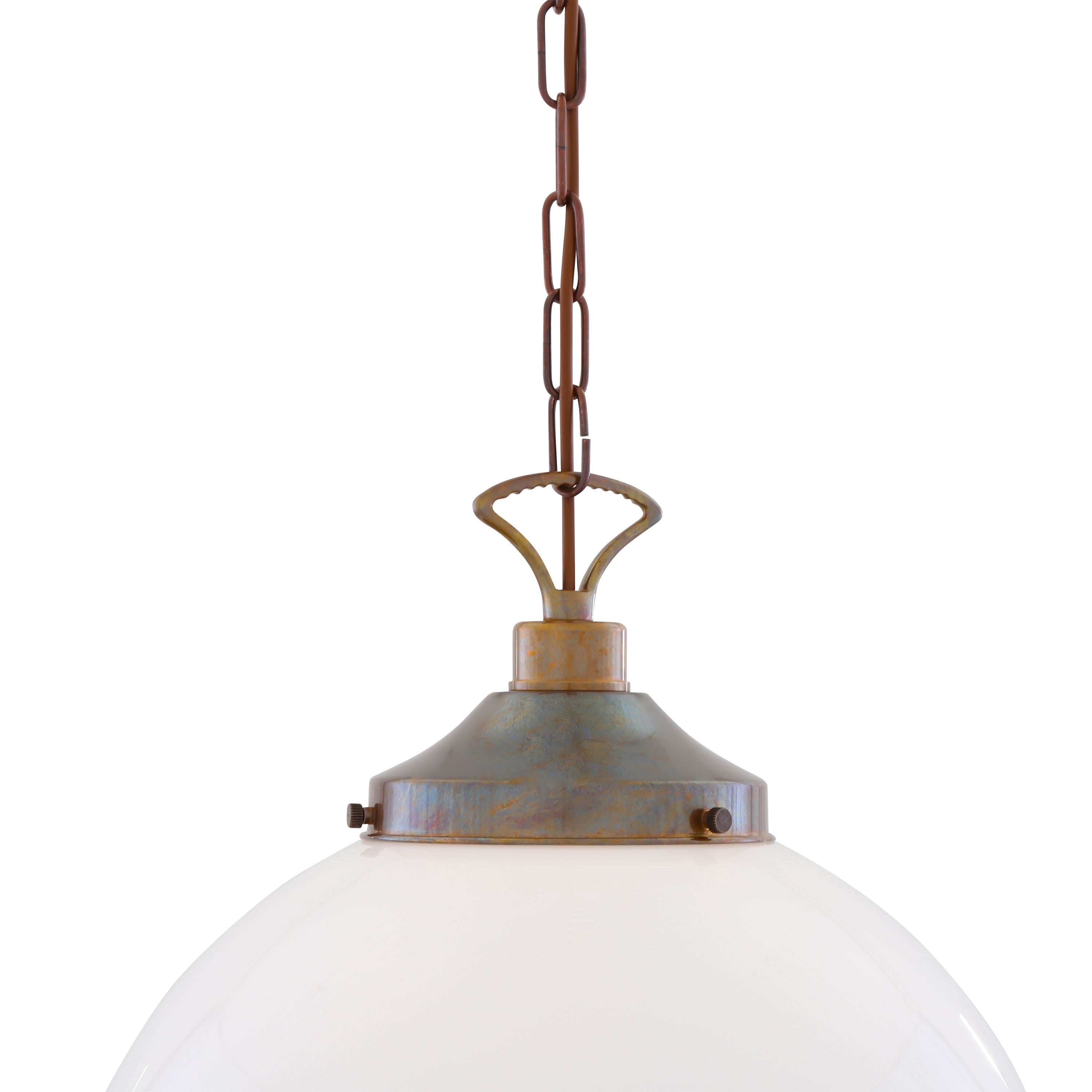 Opal Glass Globe Pendant Light, Brass Gallery, E27, 5 Sizes