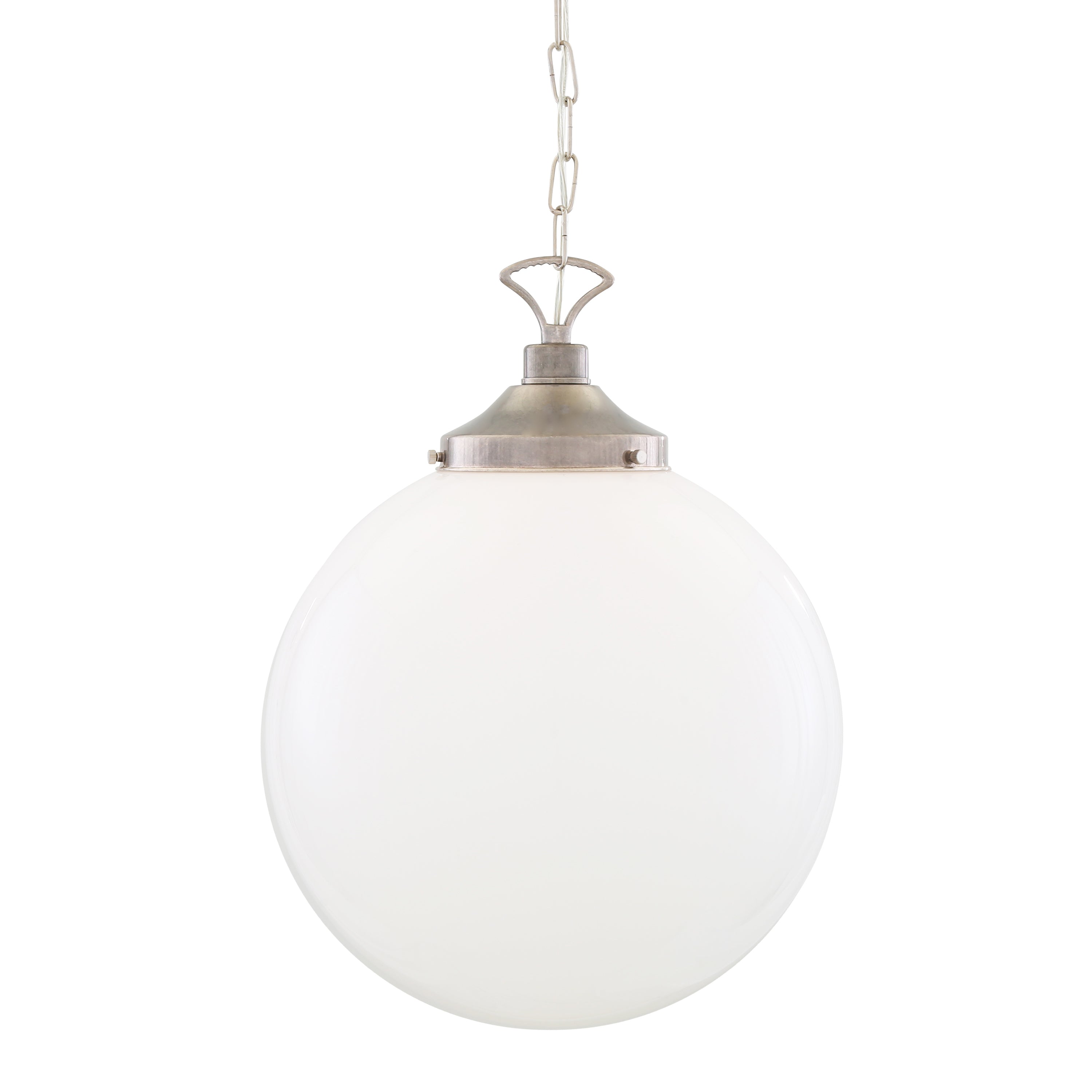 Opal Glass Globe Pendant Light, Brass Gallery, E27, 5 Sizes