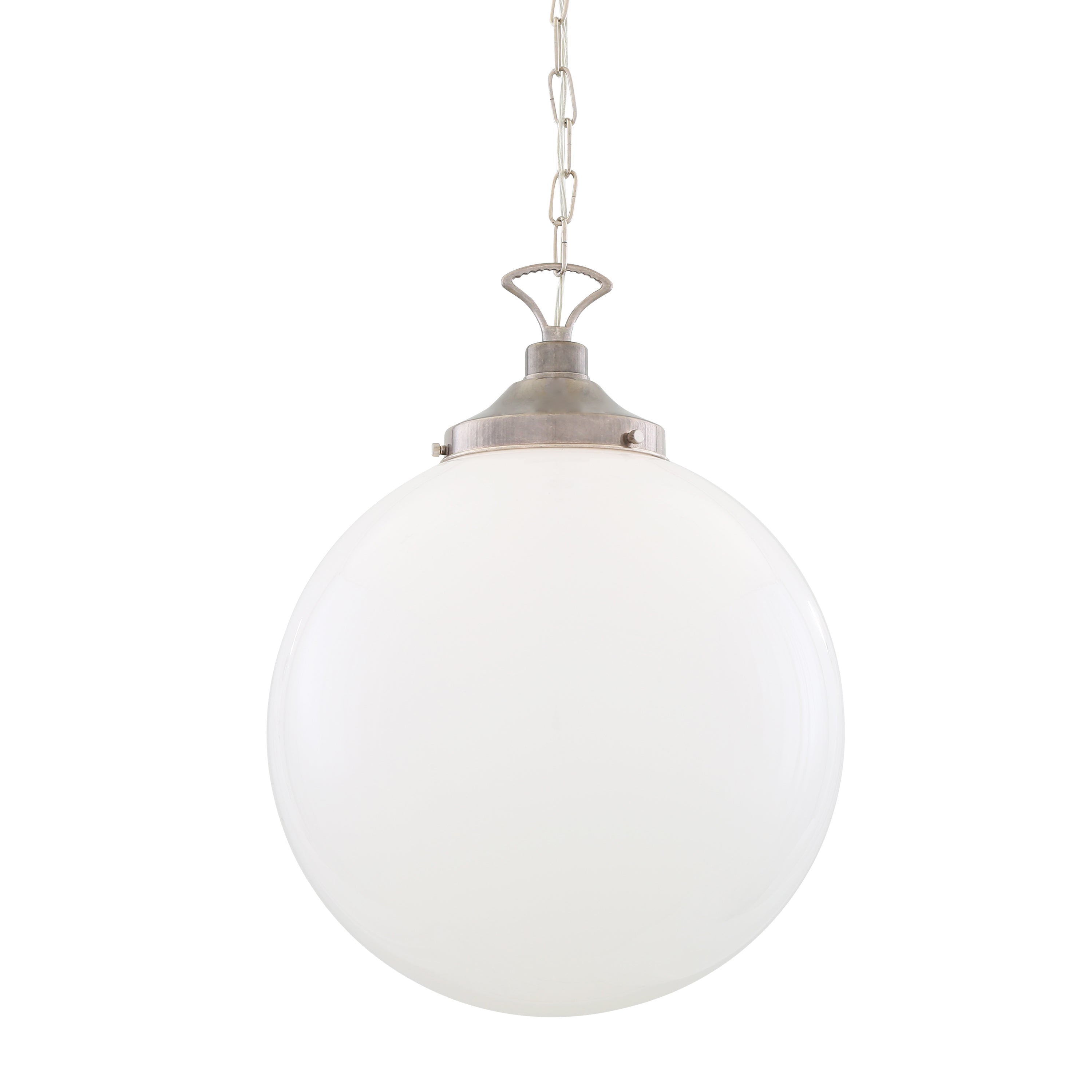 Opal Glass Globe Pendant Light, Brass Gallery, E27, 5 Sizes