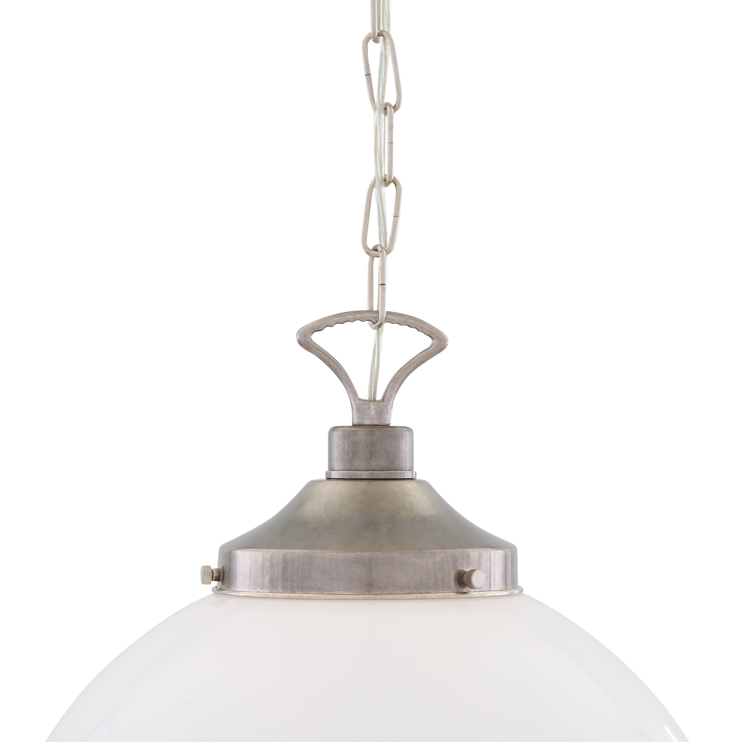 Opal Glass Globe Pendant Light, Brass Gallery, E27, 5 Sizes