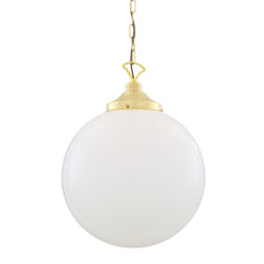 Opal Glass Globe Pendant Light, Brass Gallery, E27, 5 Sizes