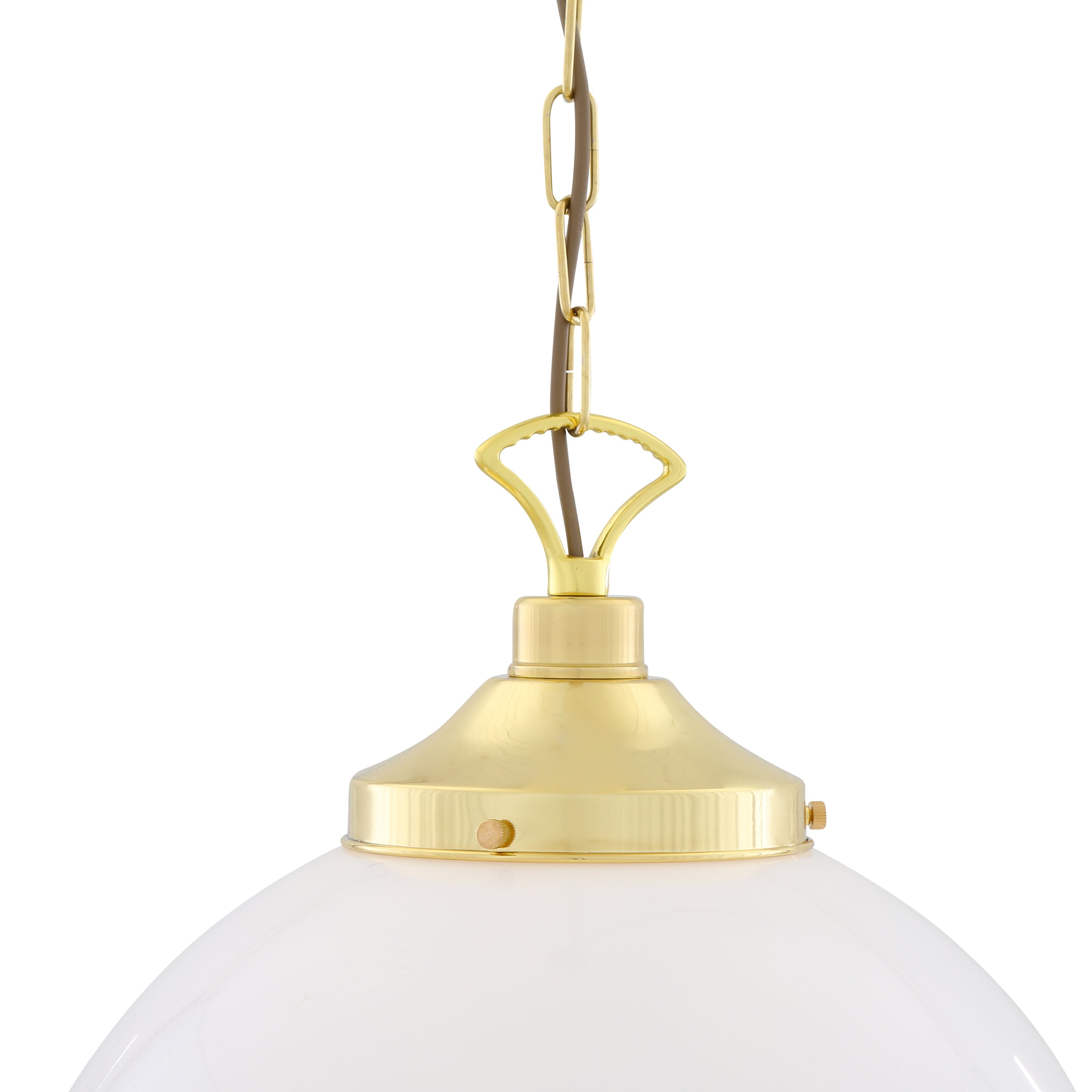 Opal Glass Globe Pendant Light, Brass Gallery, E27, 5 Sizes