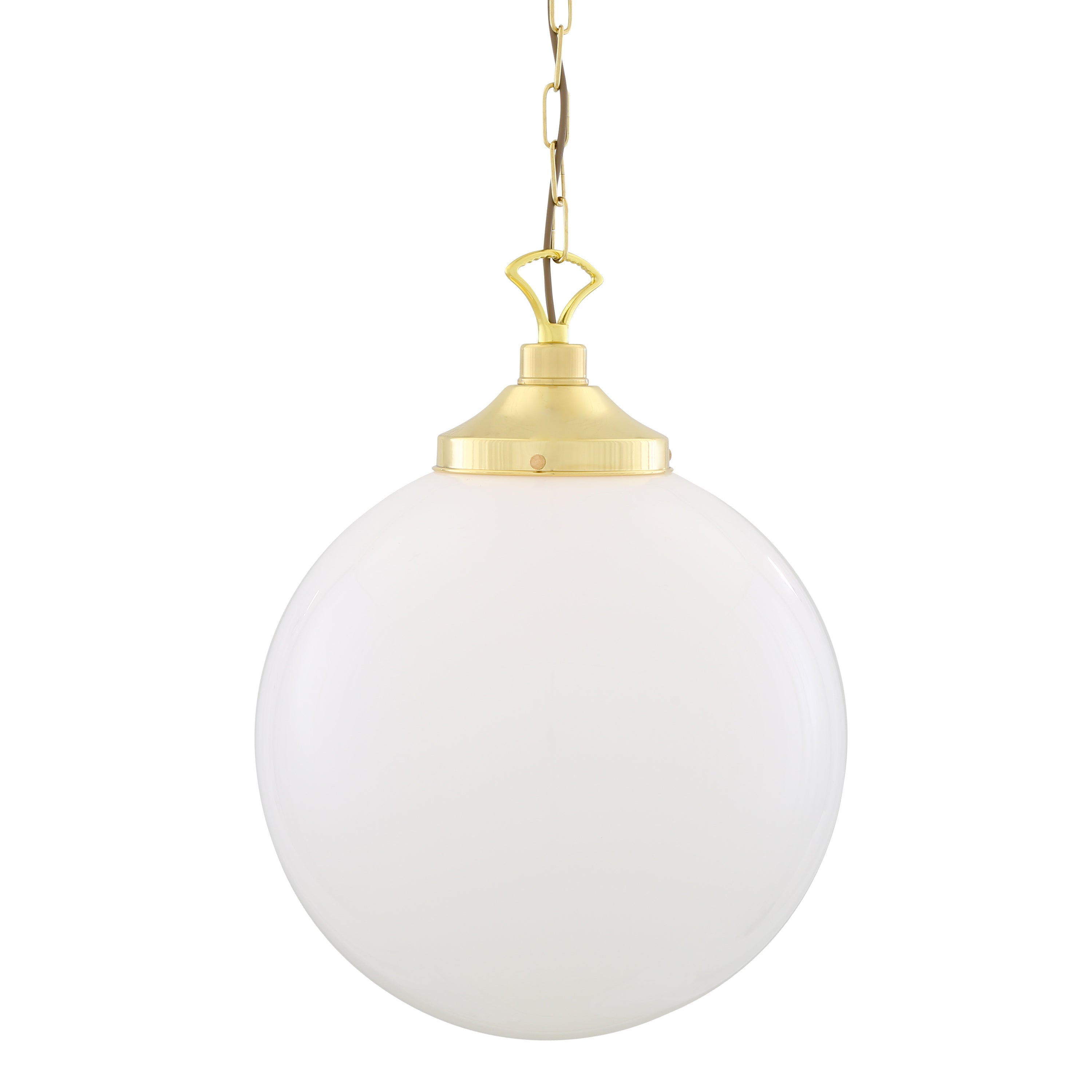 Opal Glass Globe Pendant Light, Brass Gallery, E27, 5 Sizes