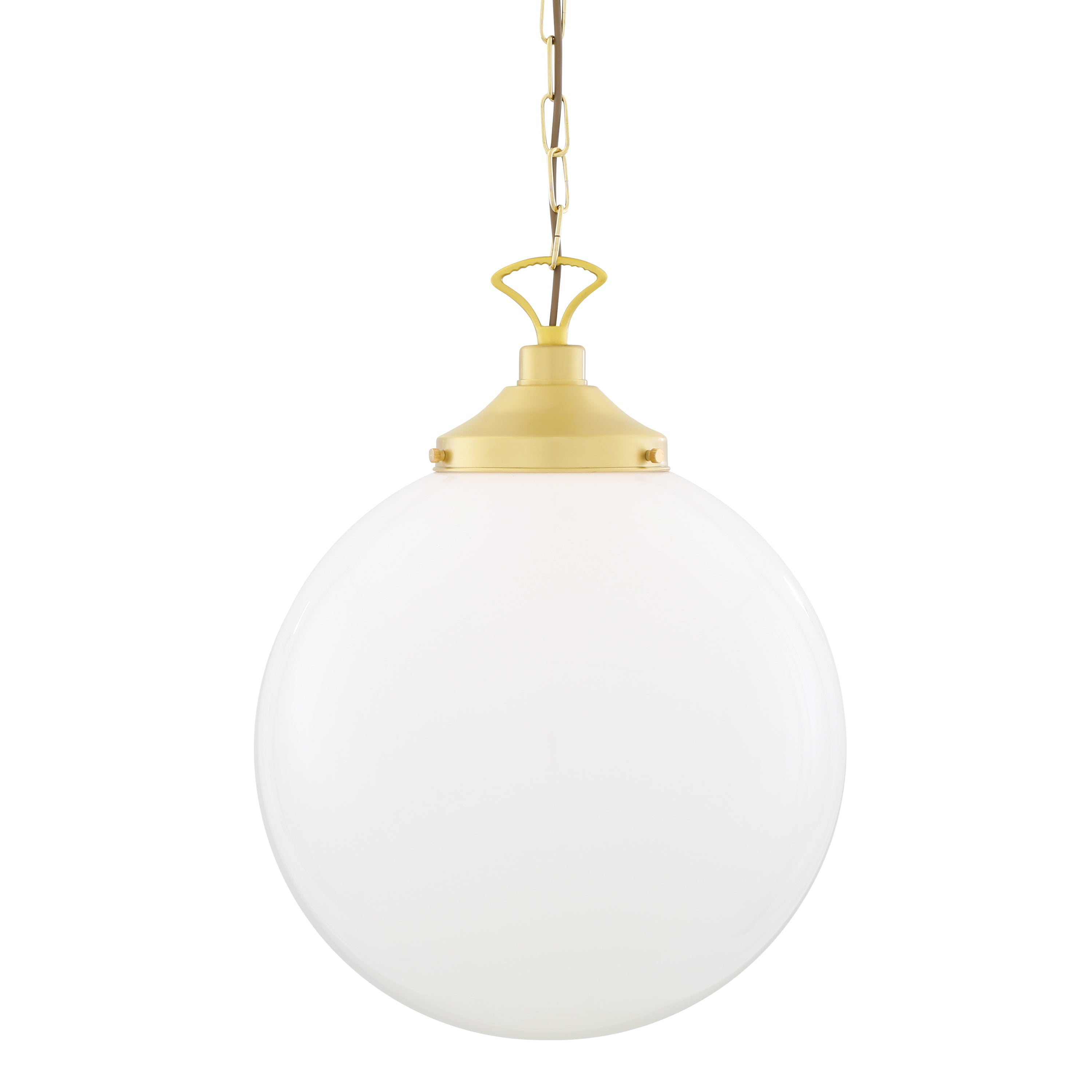 Opal Glass Globe Pendant Light, Brass Gallery, E27, 5 Sizes