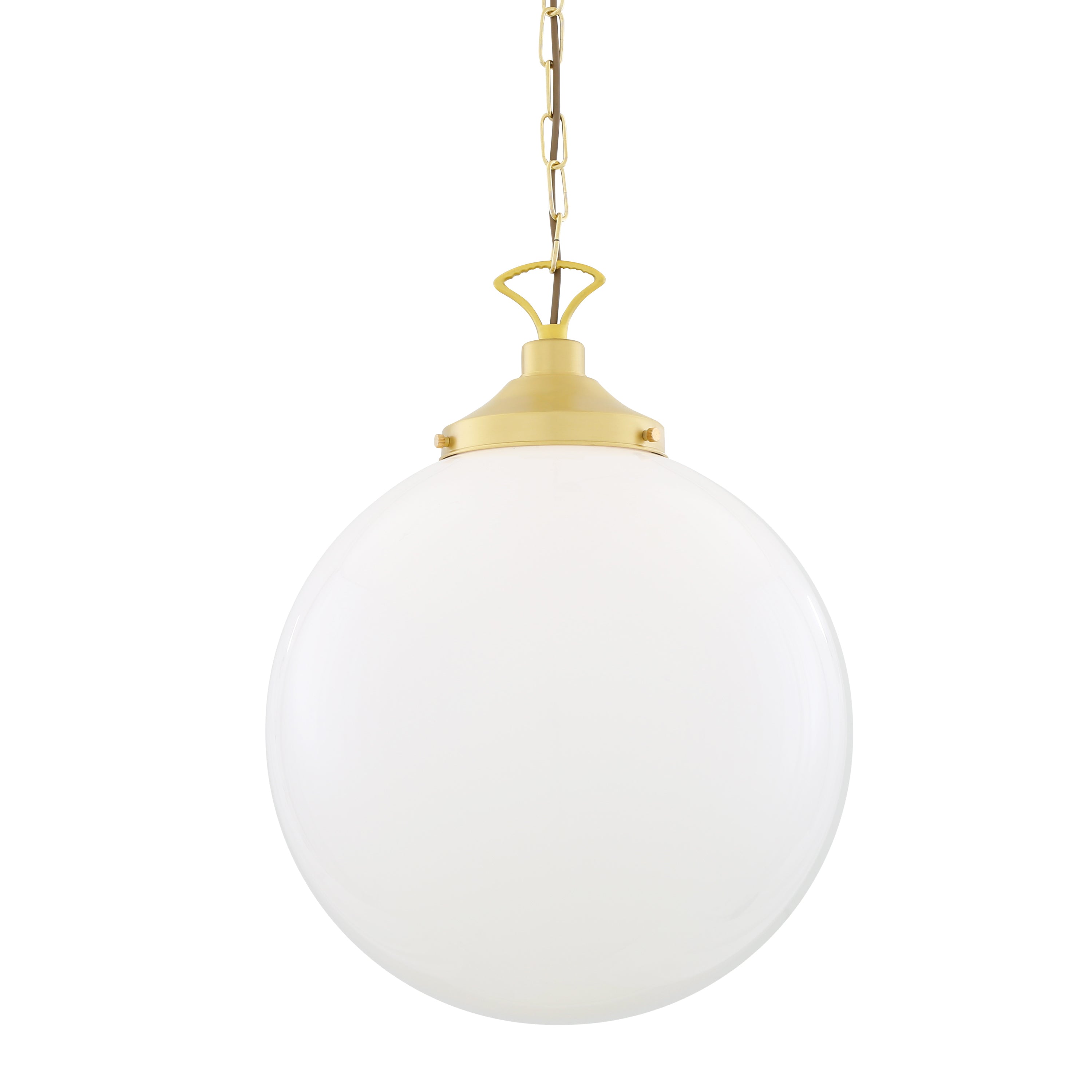 Opal Glass Globe Pendant Light, Brass Gallery, E27, 5 Sizes