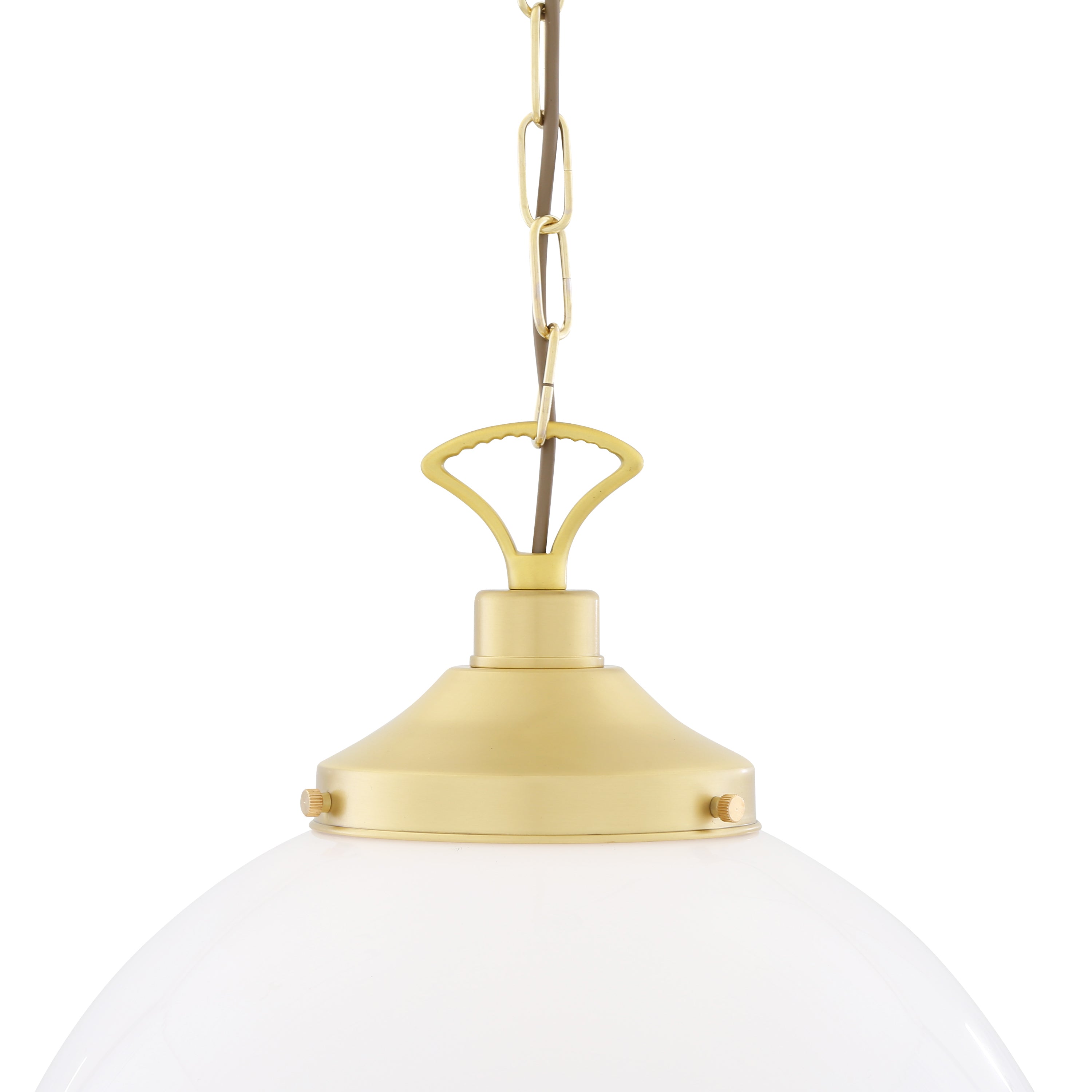 Opal Glass Globe Pendant Light, Brass Gallery, E27, 5 Sizes