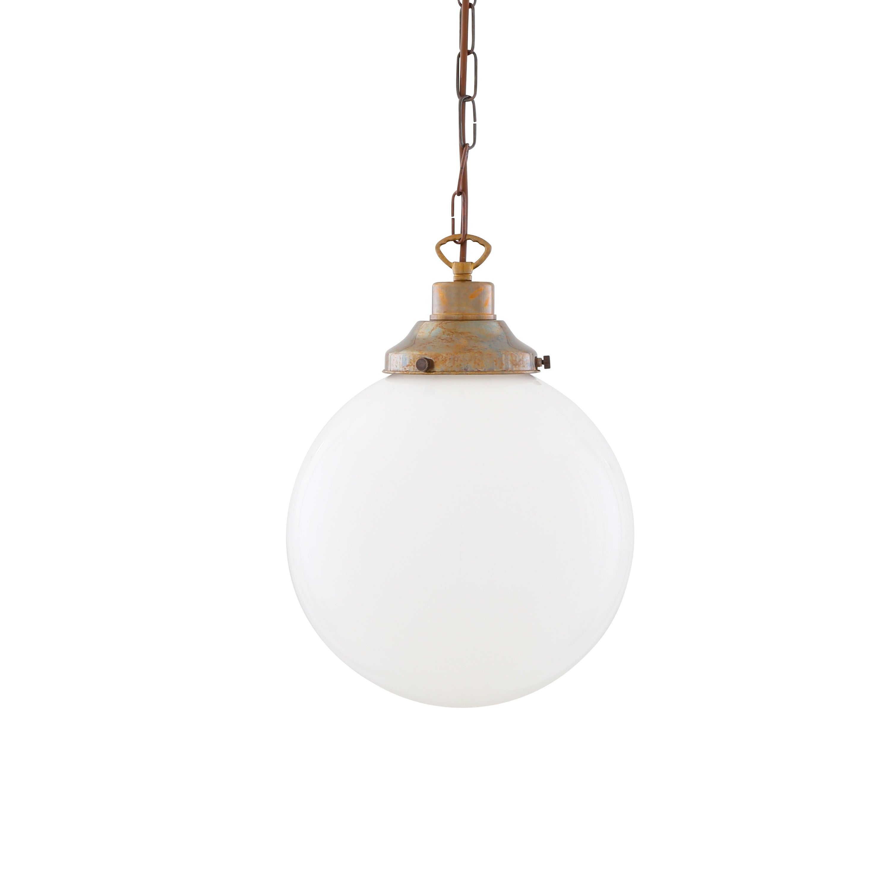 Opal Glass Globe Pendant Light, Brass Gallery, E27, 5 Sizes