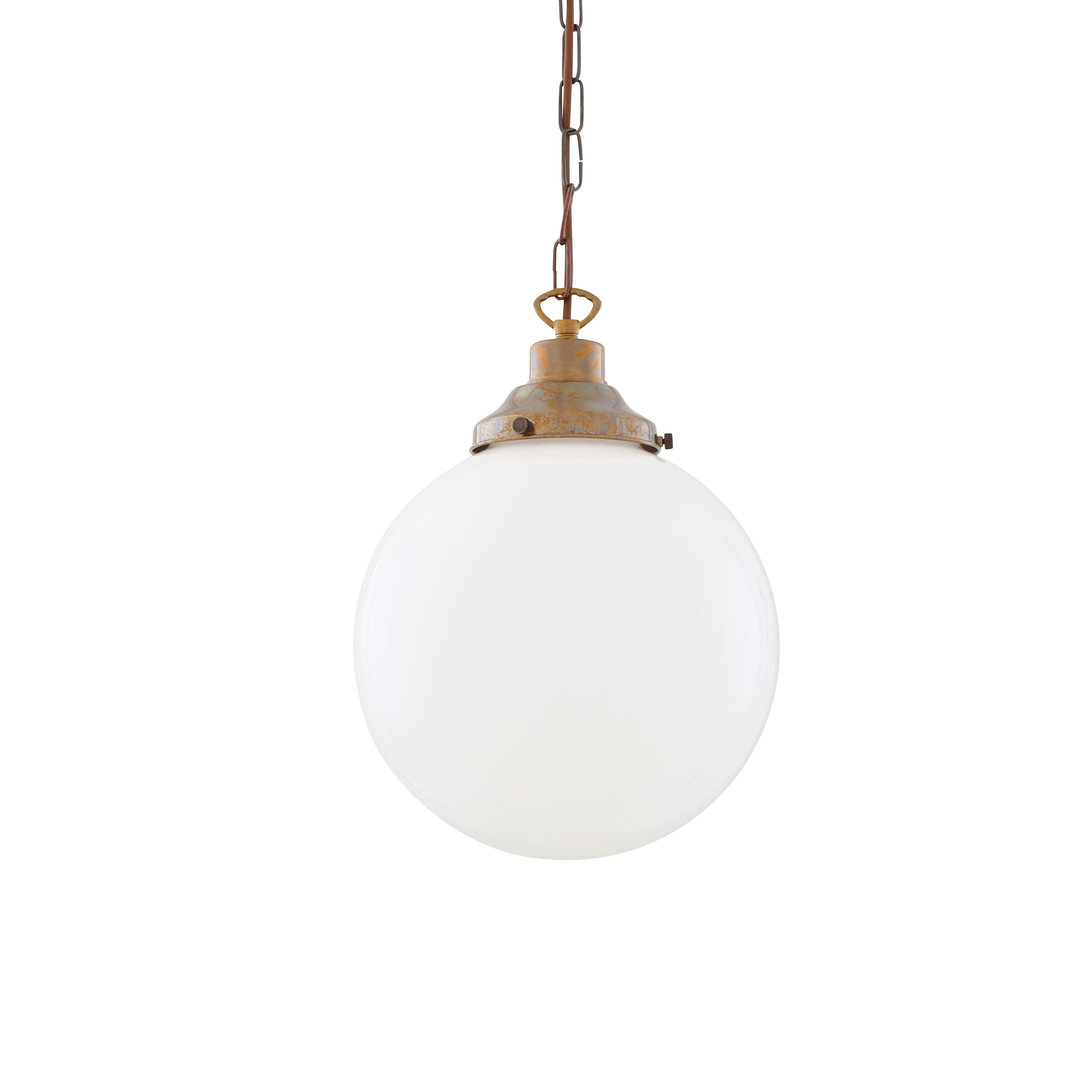 Opal Glass Globe Pendant Light, Brass Gallery, E27, 5 Sizes