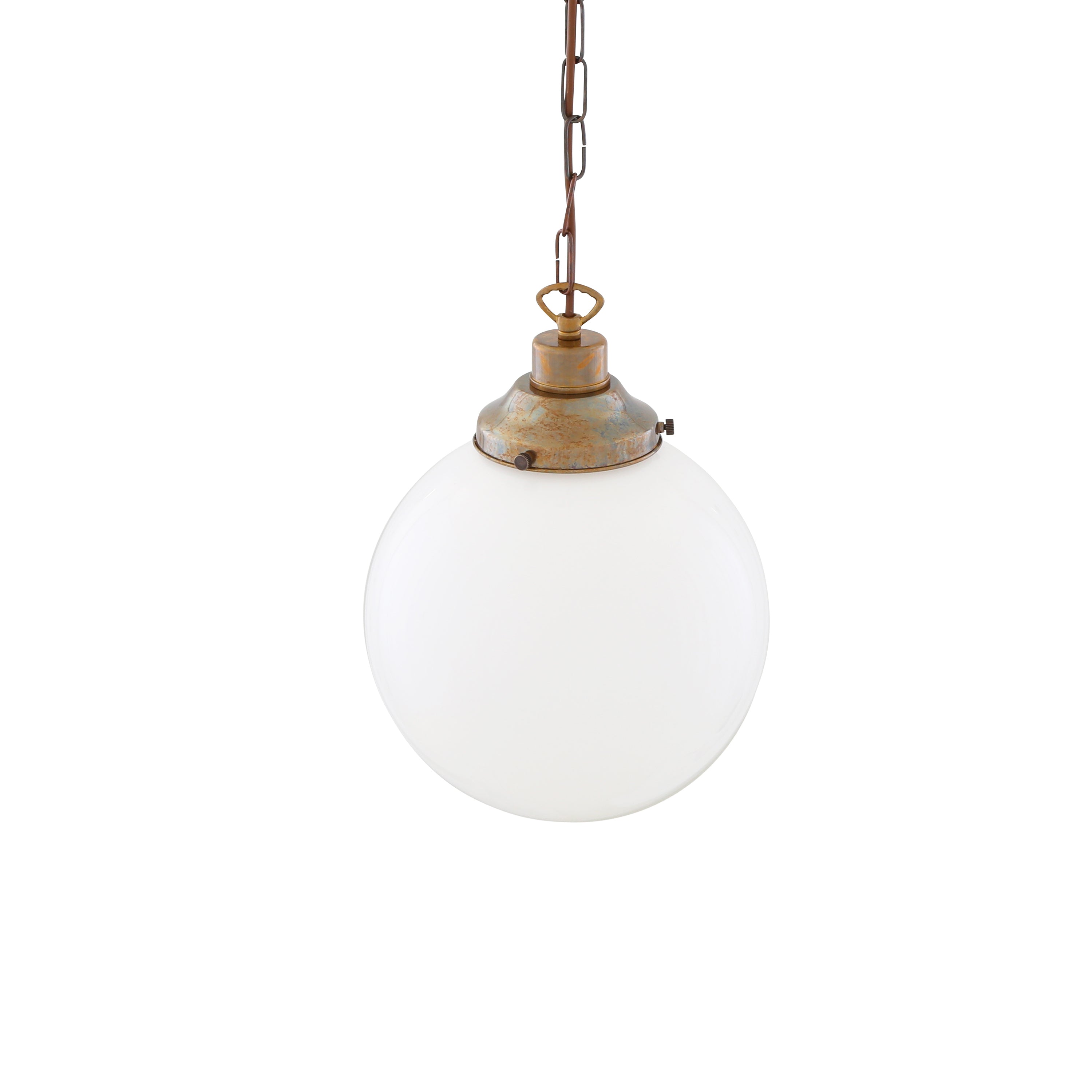 Opal Glass Globe Pendant Light, Brass Gallery, E27, 5 Sizes