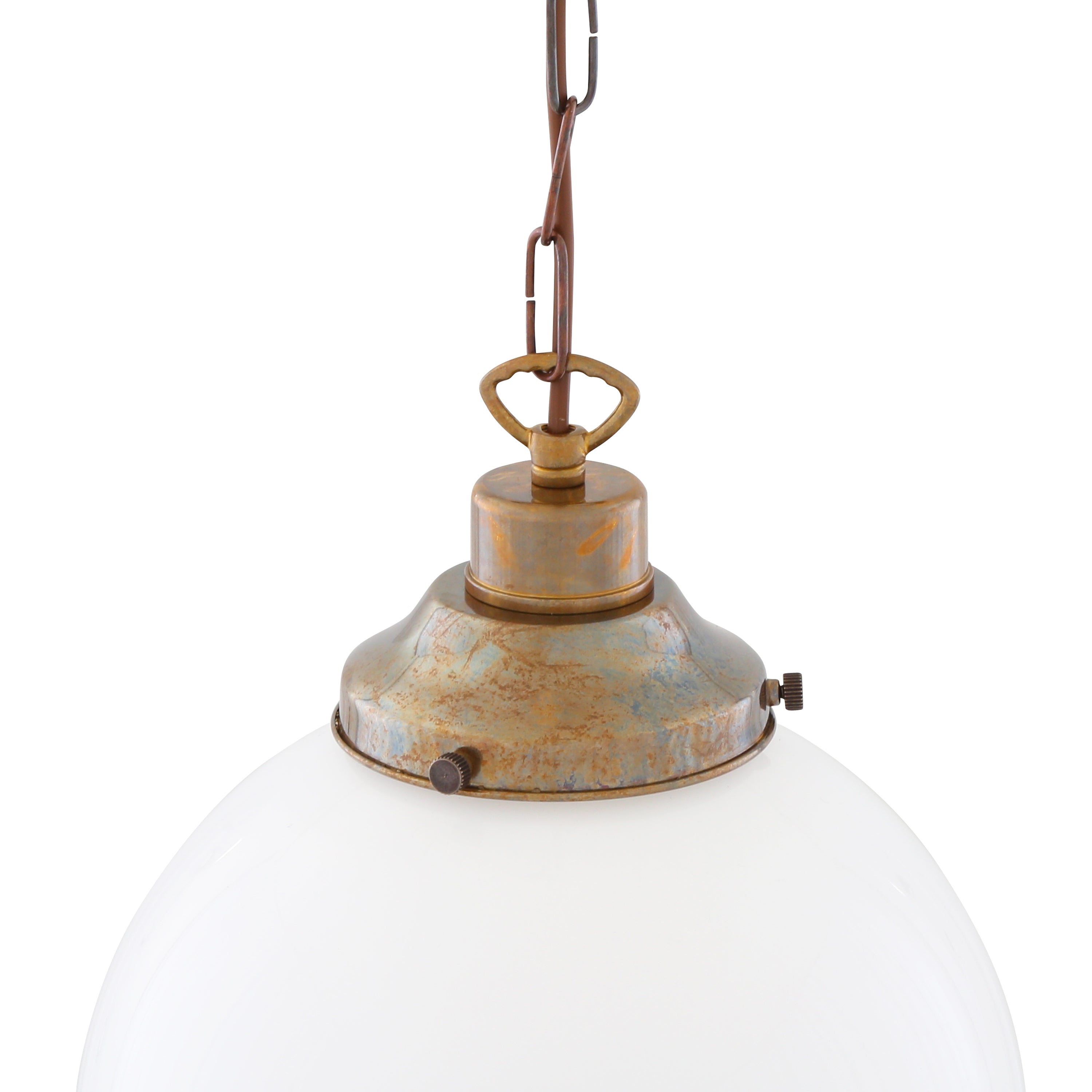 Opal Glass Globe Pendant Light, Brass Gallery, E27, 5 Sizes
