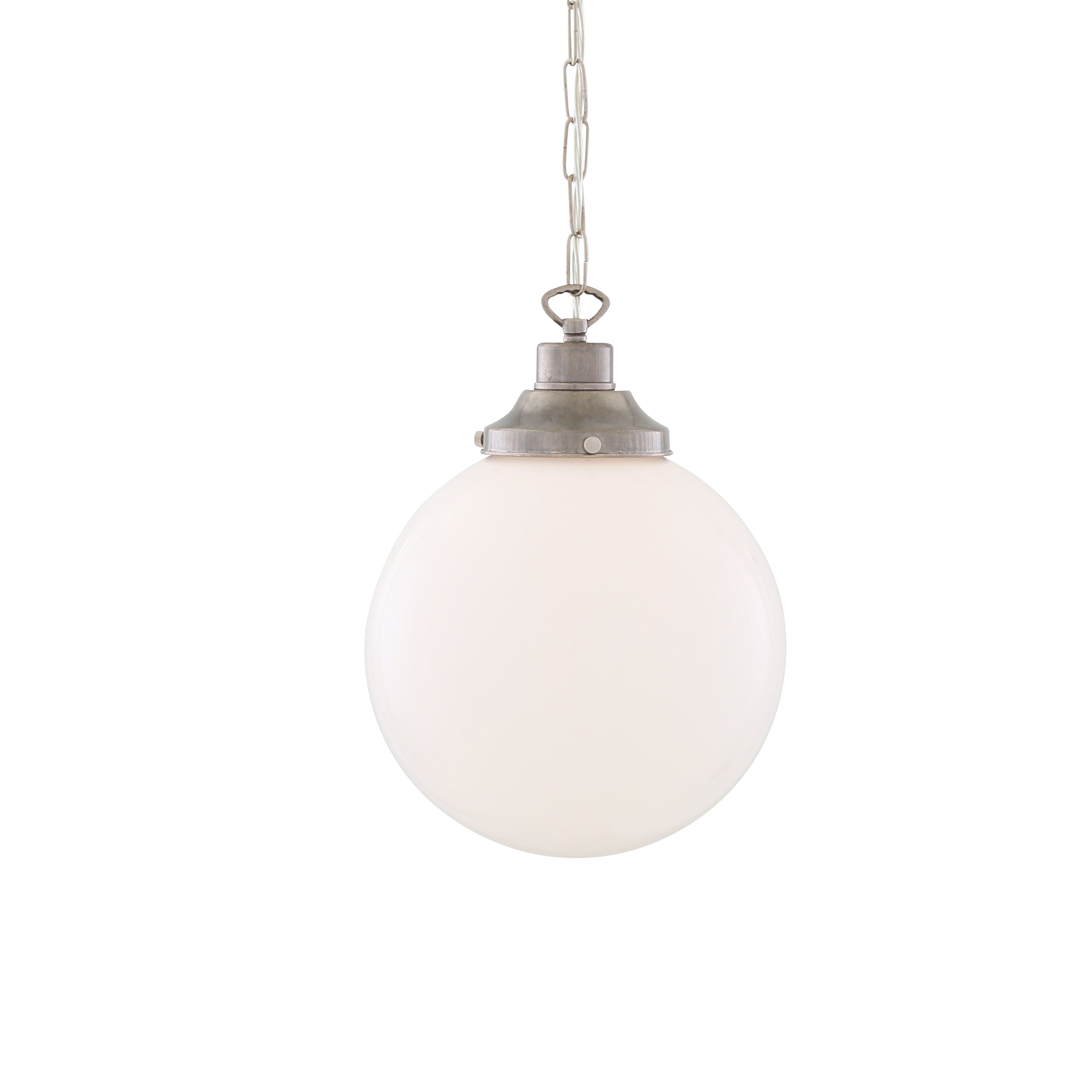 Opal Glass Globe Pendant Light, Brass Gallery, E27, 5 Sizes