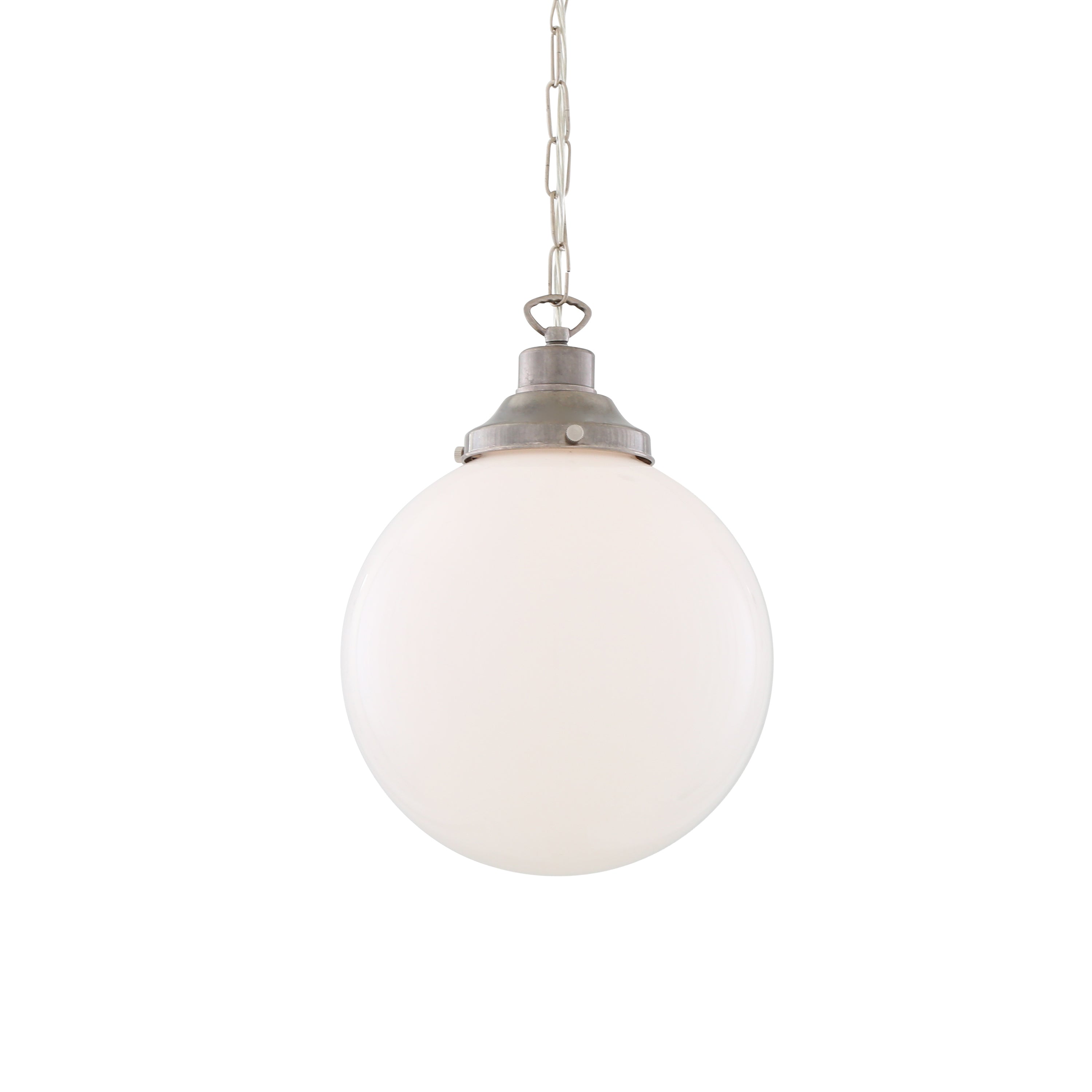 Opal Glass Globe Pendant Light, Brass Gallery, E27, 5 Sizes