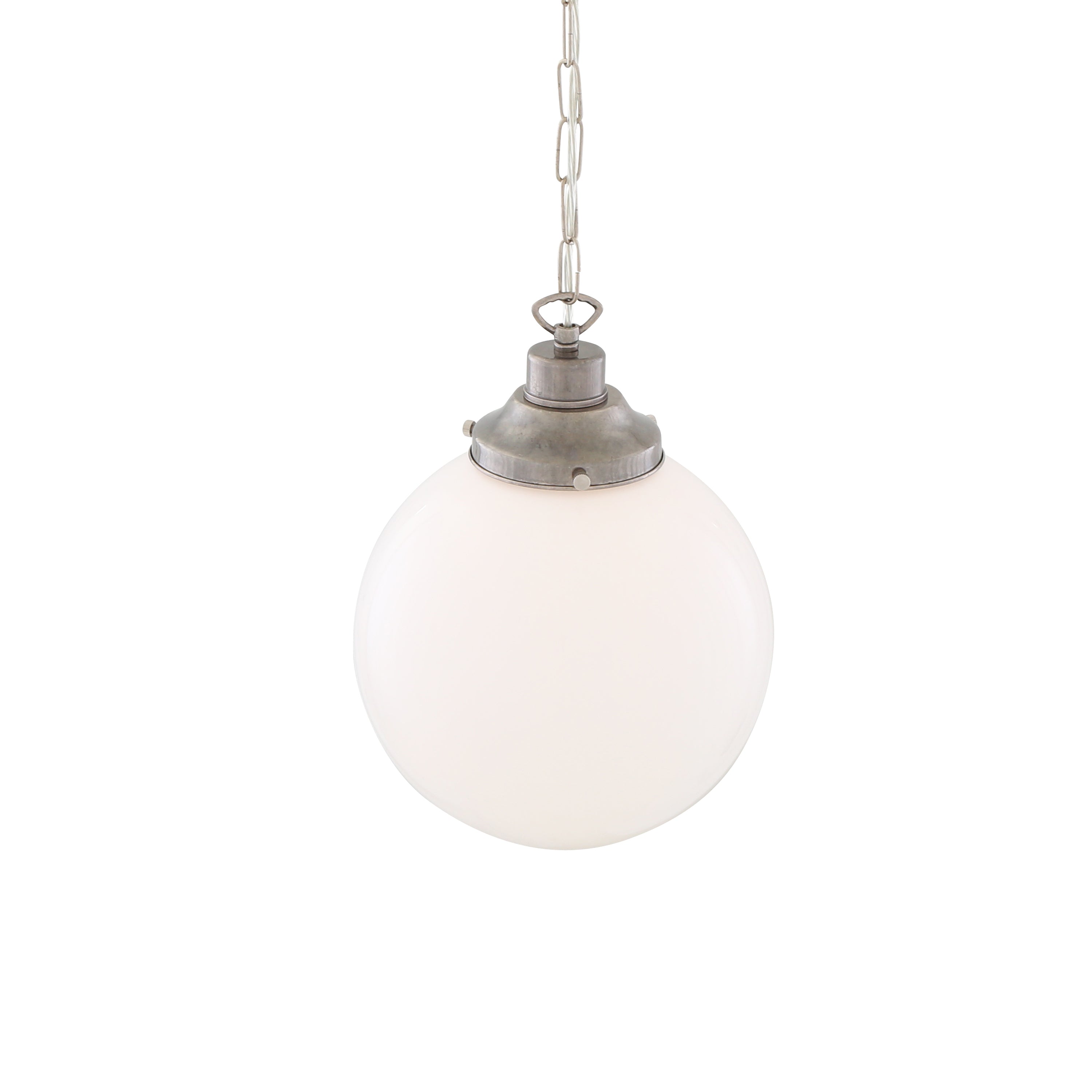 Opal Glass Globe Pendant Light, Brass Gallery, E27, 5 Sizes